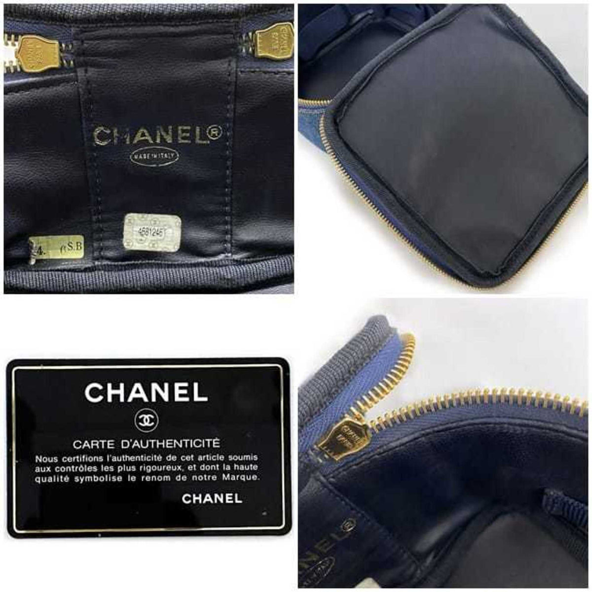 Chanel Denim Denim Leather Handbag Pouch Vanity Bag (Pre-Owned)