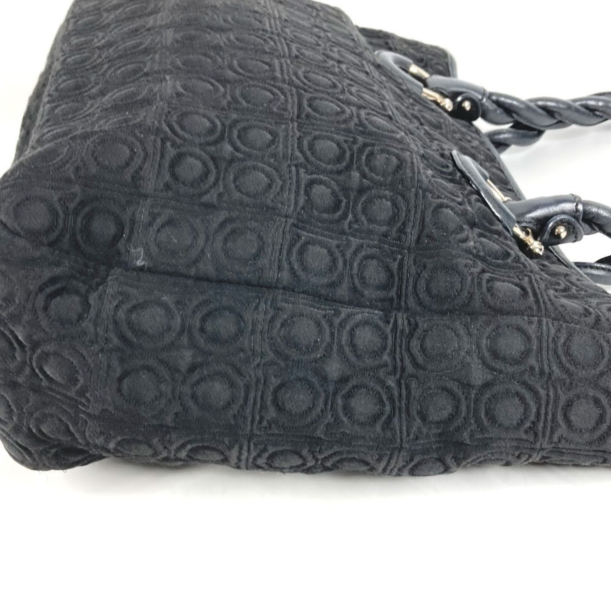 Salvatore Ferragamo Black Nylon Canvas Leather Shoulder Bag Tote Bag (Pre-Owned)