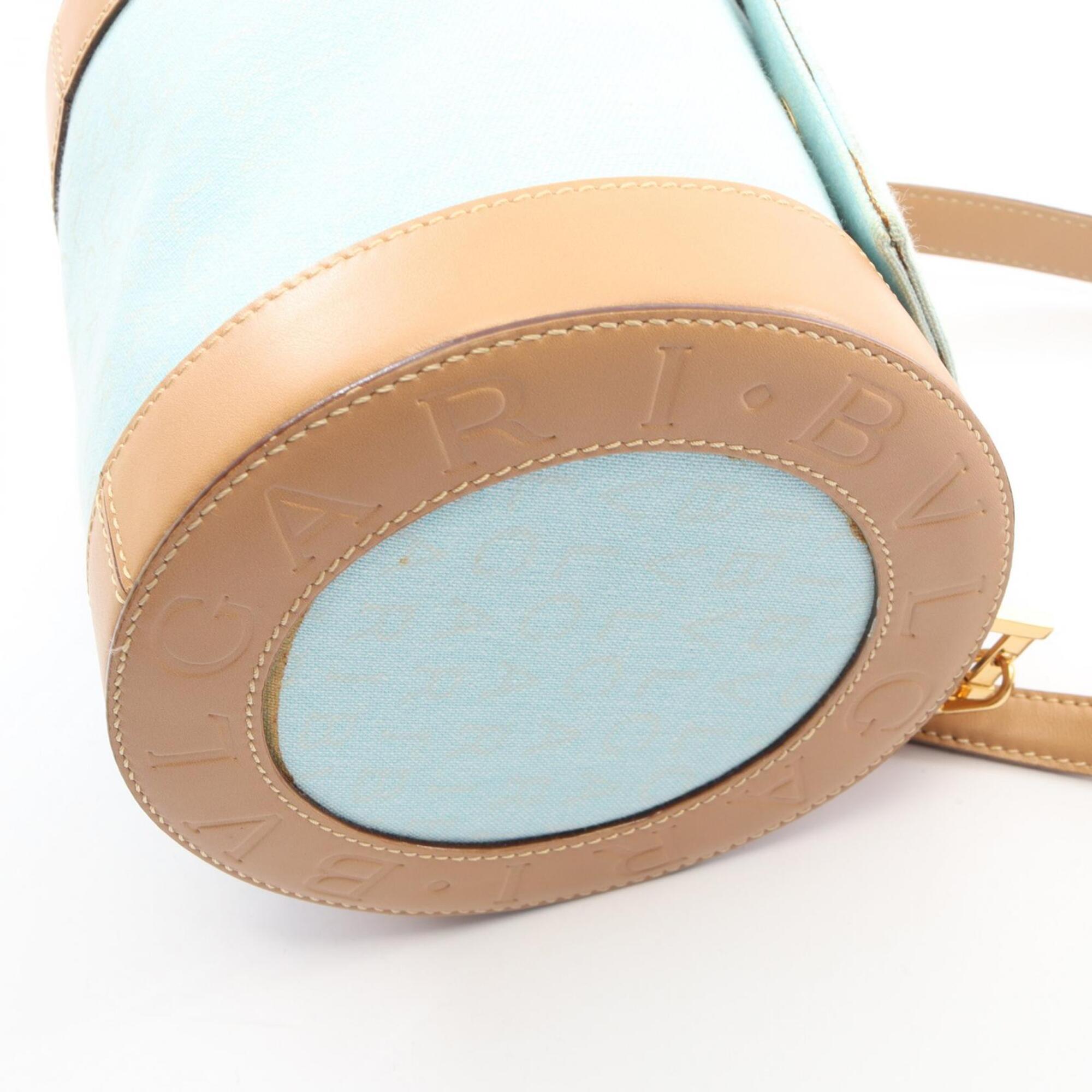 Bvlgari Blue Brown Canvas Leather Handbag (Pre-Owned)