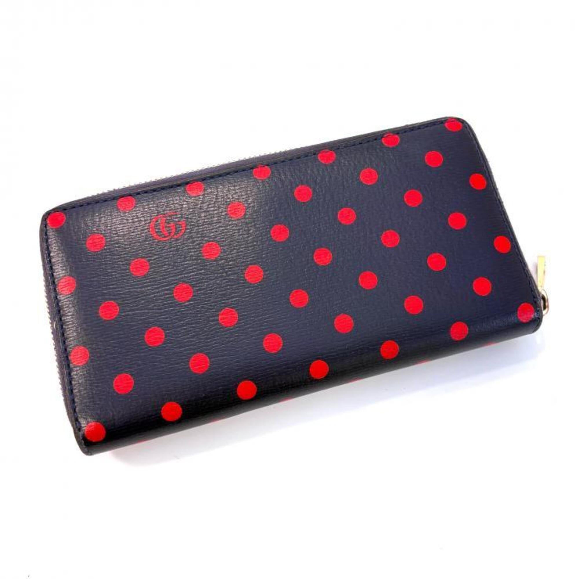 Gucci Navy Red Color Leather Long Wallet (Bi-Fold) (Pre-Owned)