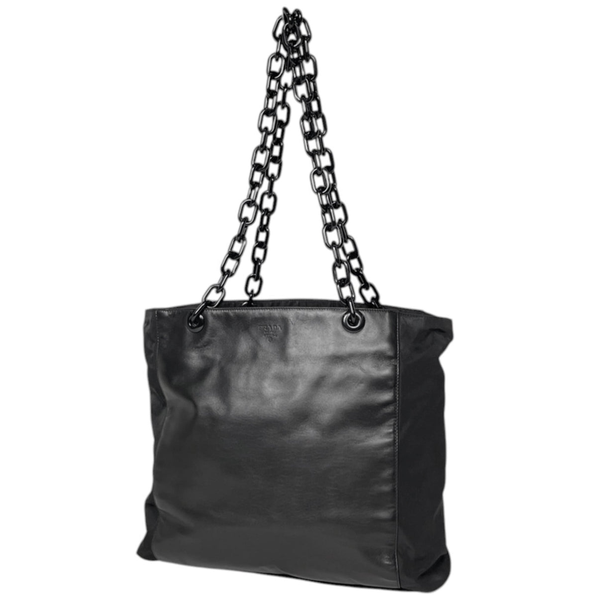Prada Black Nylon Leather Tote Bag (Pre-Owned)