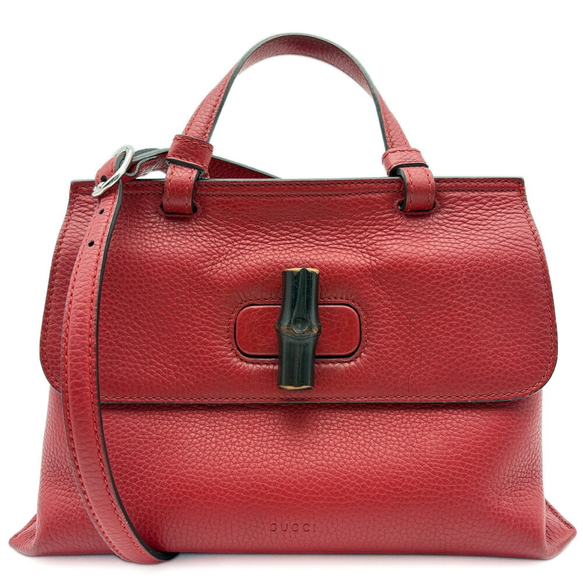 Gucci Bamboo Red Color Leather Handbag Shoulder Bag (Pre-Owned)