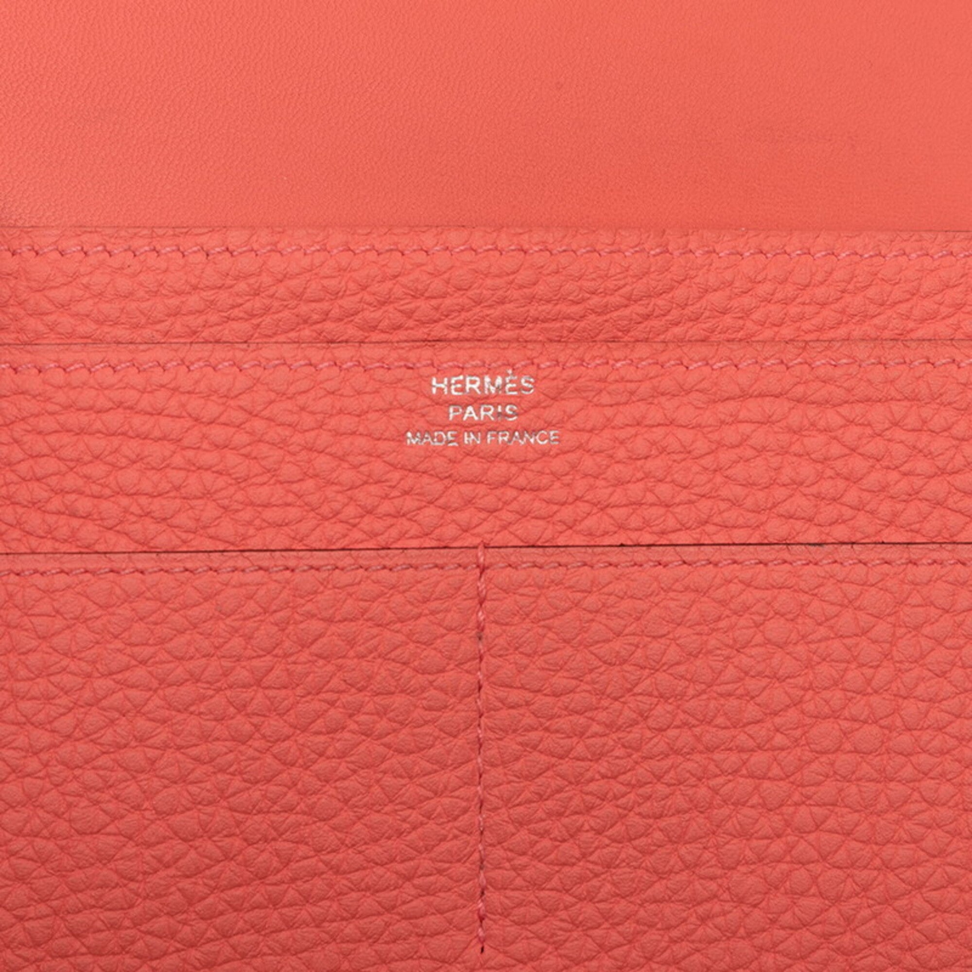 Hermes Pink Taurillon Clemence Leather Long Wallet (Bi-Fold) (Pre-Owned)