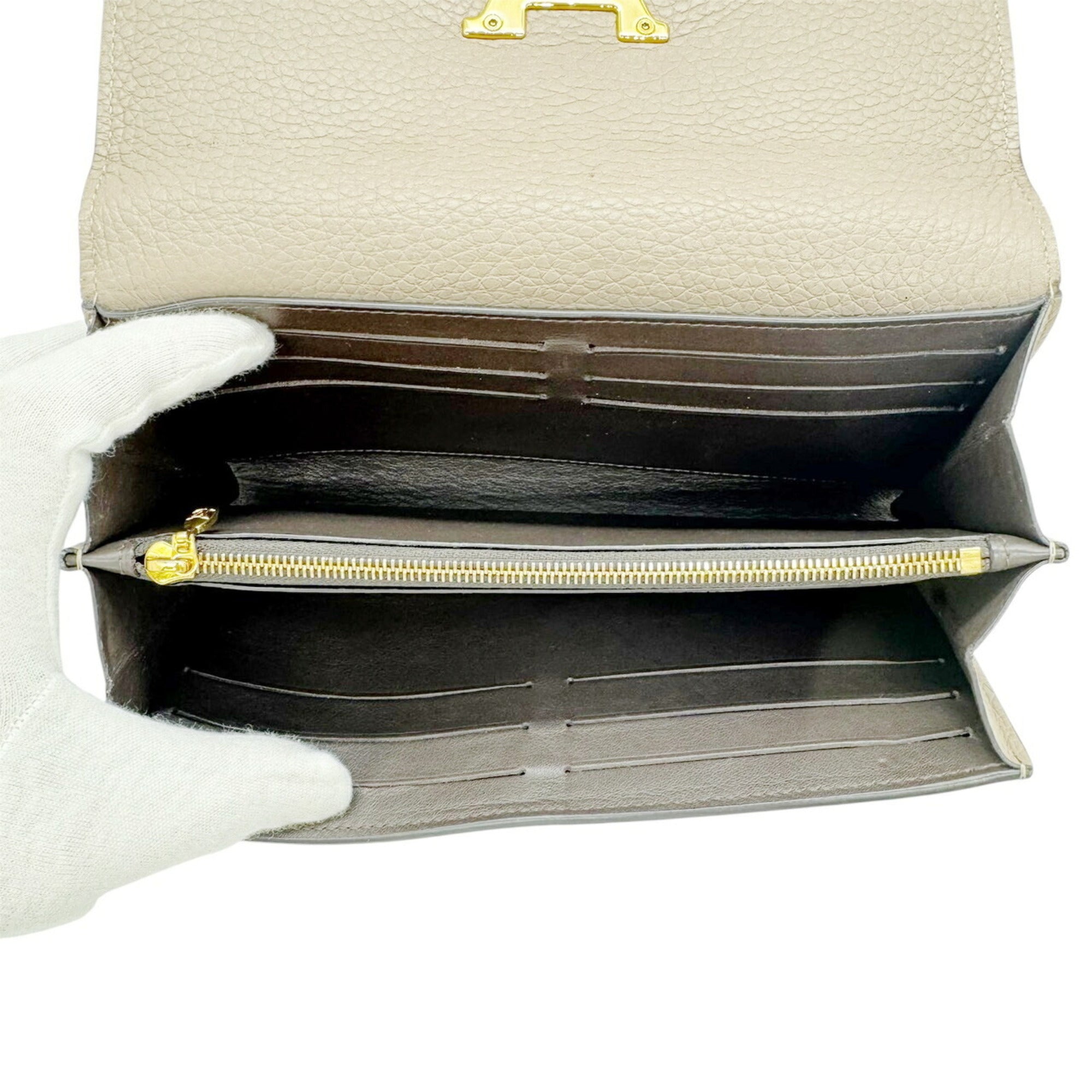 Louis Vuitton Beige Grayish Leather Long Wallet (Bi-Fold) (Pre-Owned)