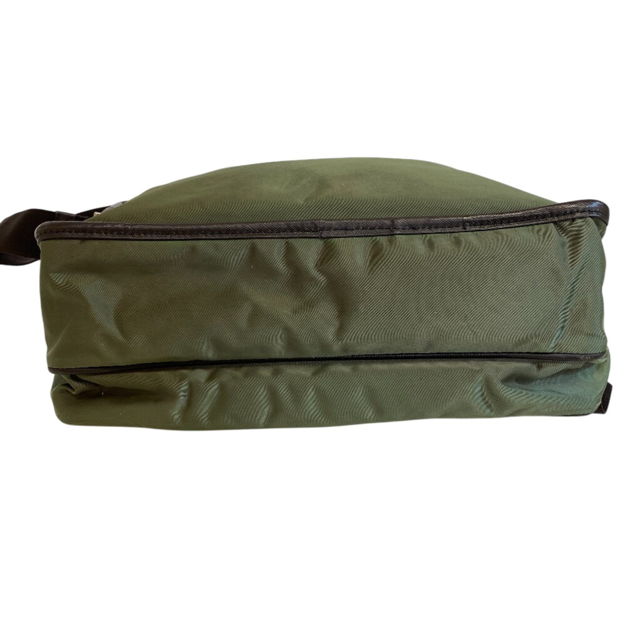 Prada Brown Green Nylon Leather Messenger Bag Shoulder Bag (Pre-Owned)