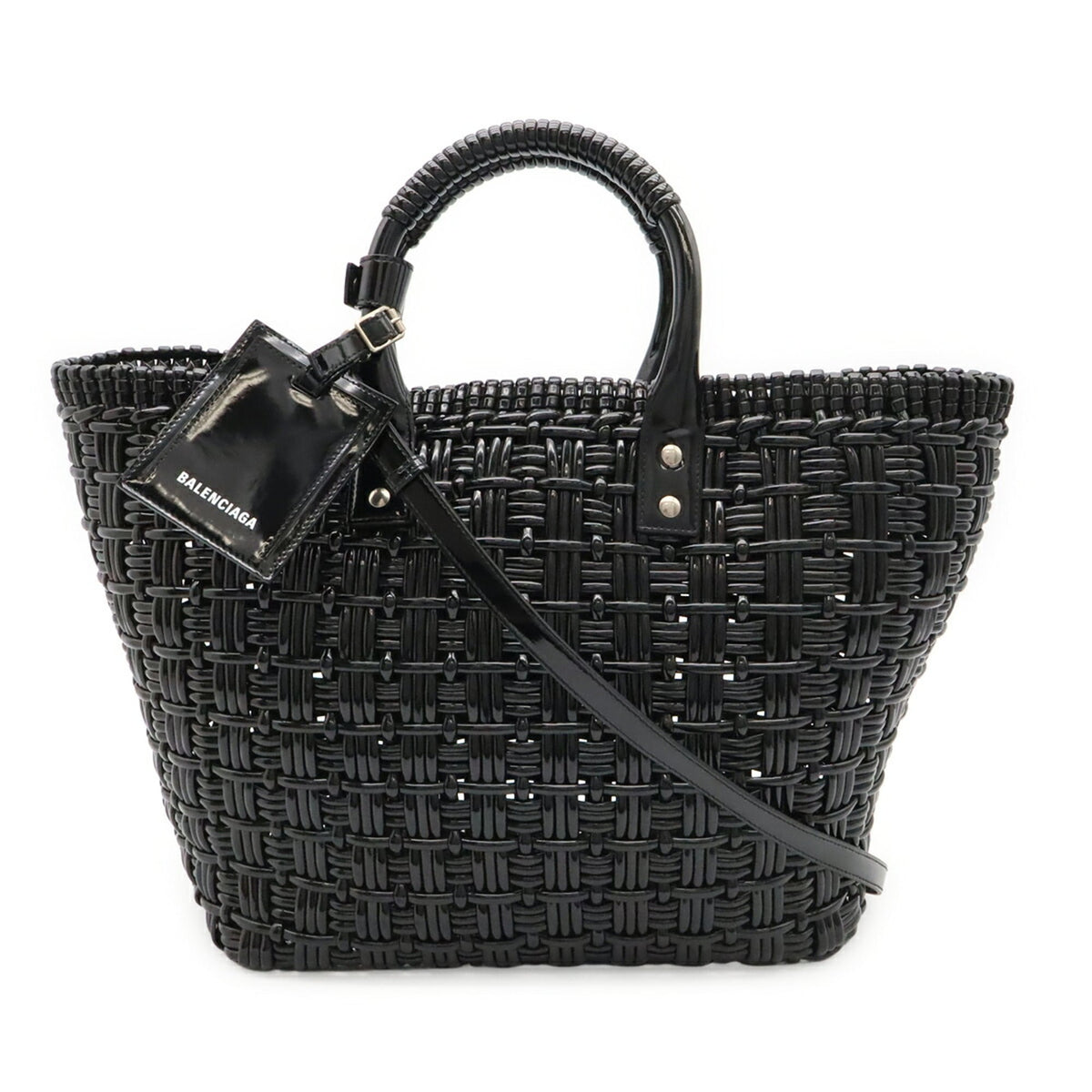 Balenciaga Black Vinyl Basket Handbag Shoulder Bag (Pre-Owned)