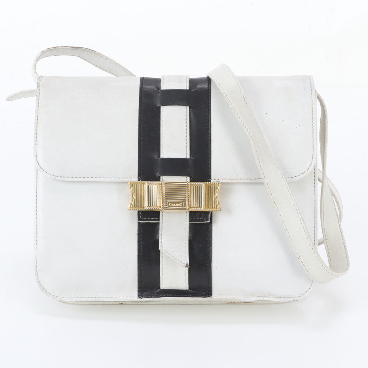 Celine Black White Leather Crossbody Bag Shoulder Bag (Pre-Owned)