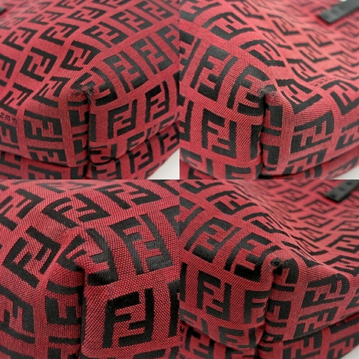 Fendi Black Red Color Canvas Leather Tote Bag (Pre-Owned)