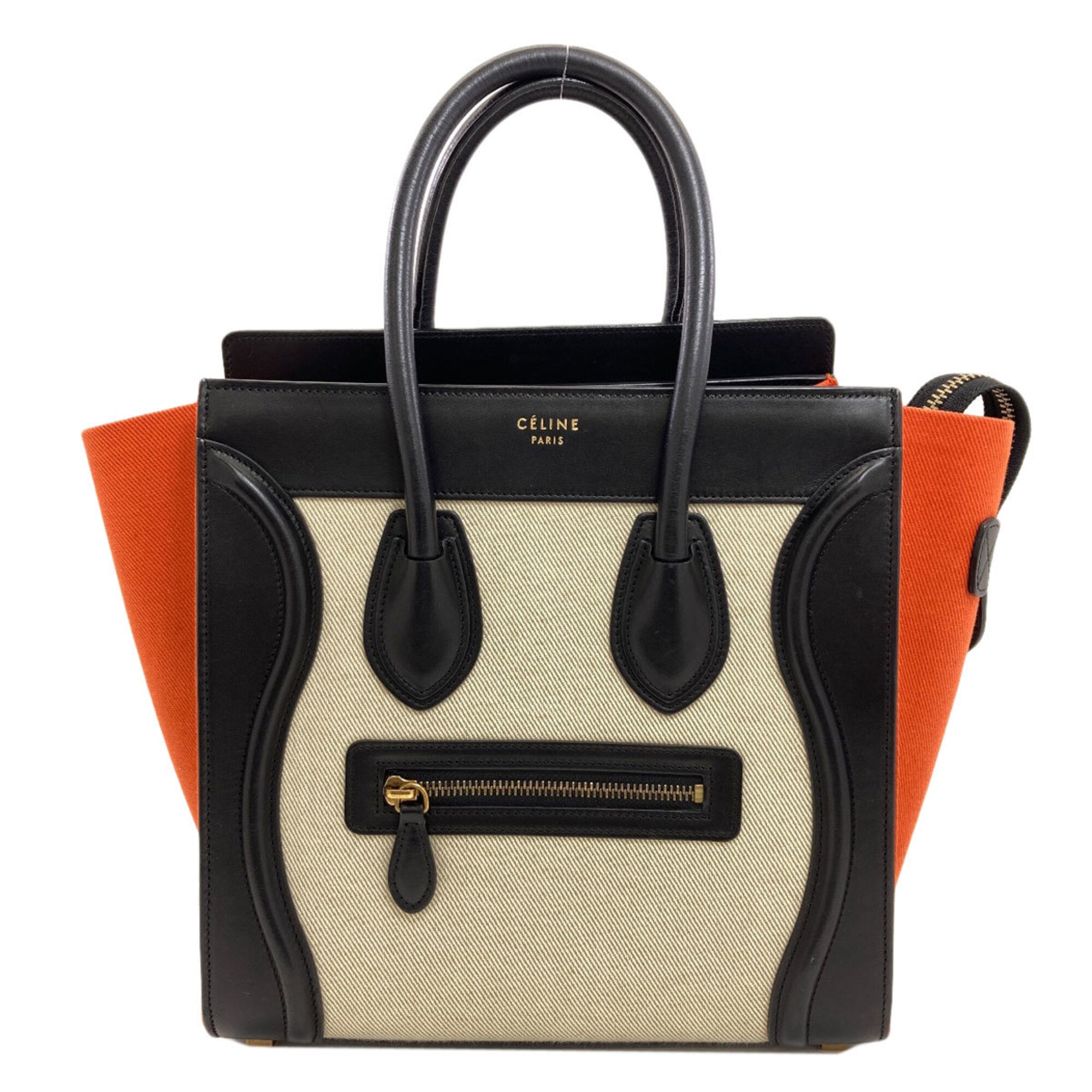 Celine Black Orange White Canvas Leather Handbag (Pre-Owned)