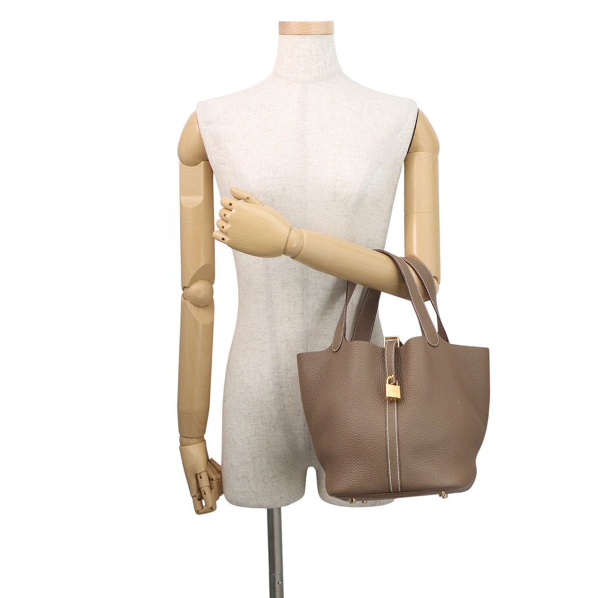 Hermes Etoupe Gray Taurillon Clemence Leather Handbag Tote Bag (Pre-Owned)