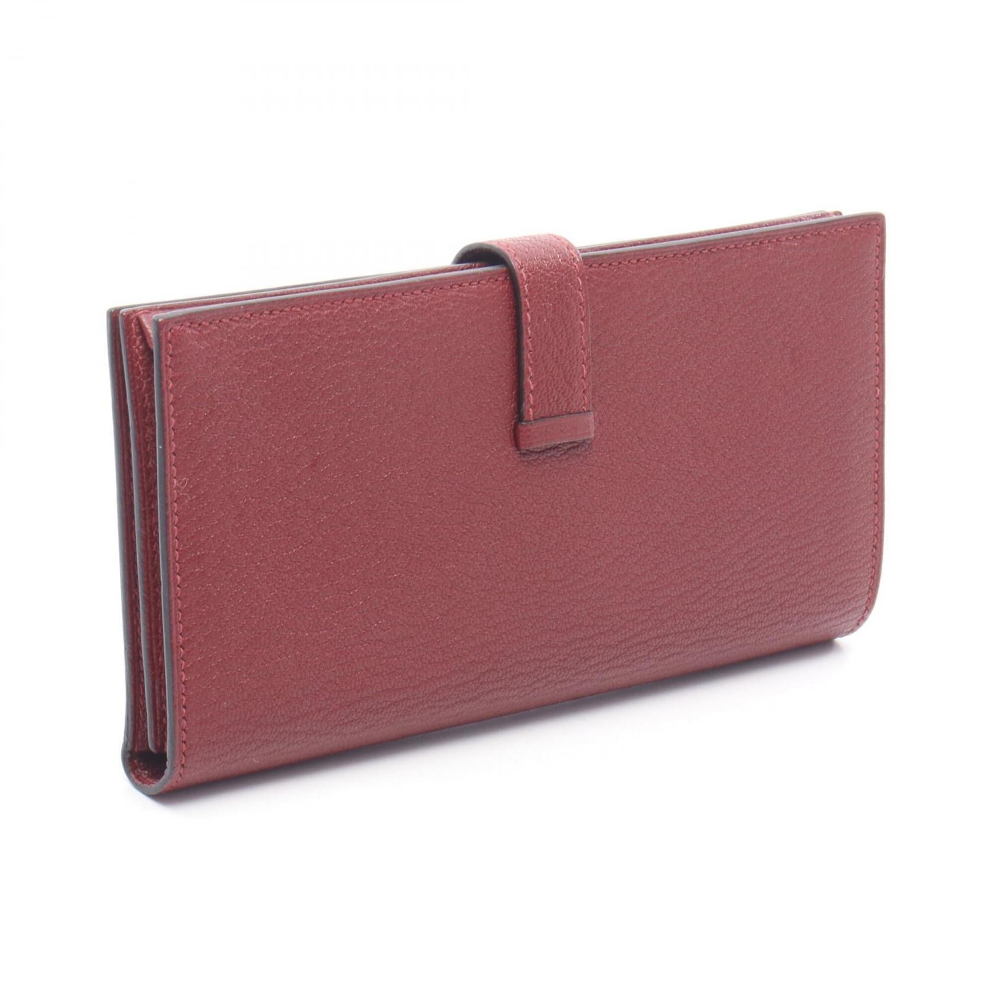 Hermes Bearn Bordeaux Rouge H Chevre Leather Long Wallet (Bi-Fold) (Pre-Owned)