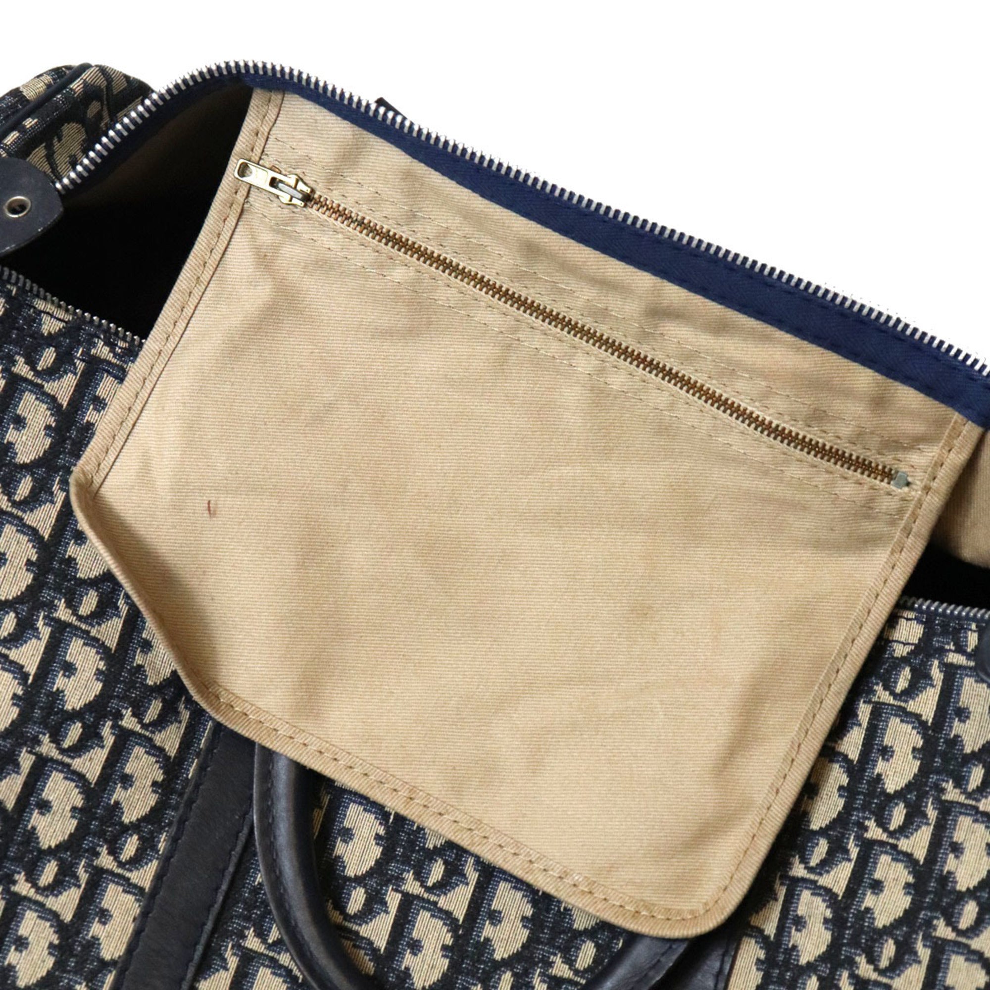 Christian Dior Navy Canvas Leather Boston Bag (Pre-Owned)