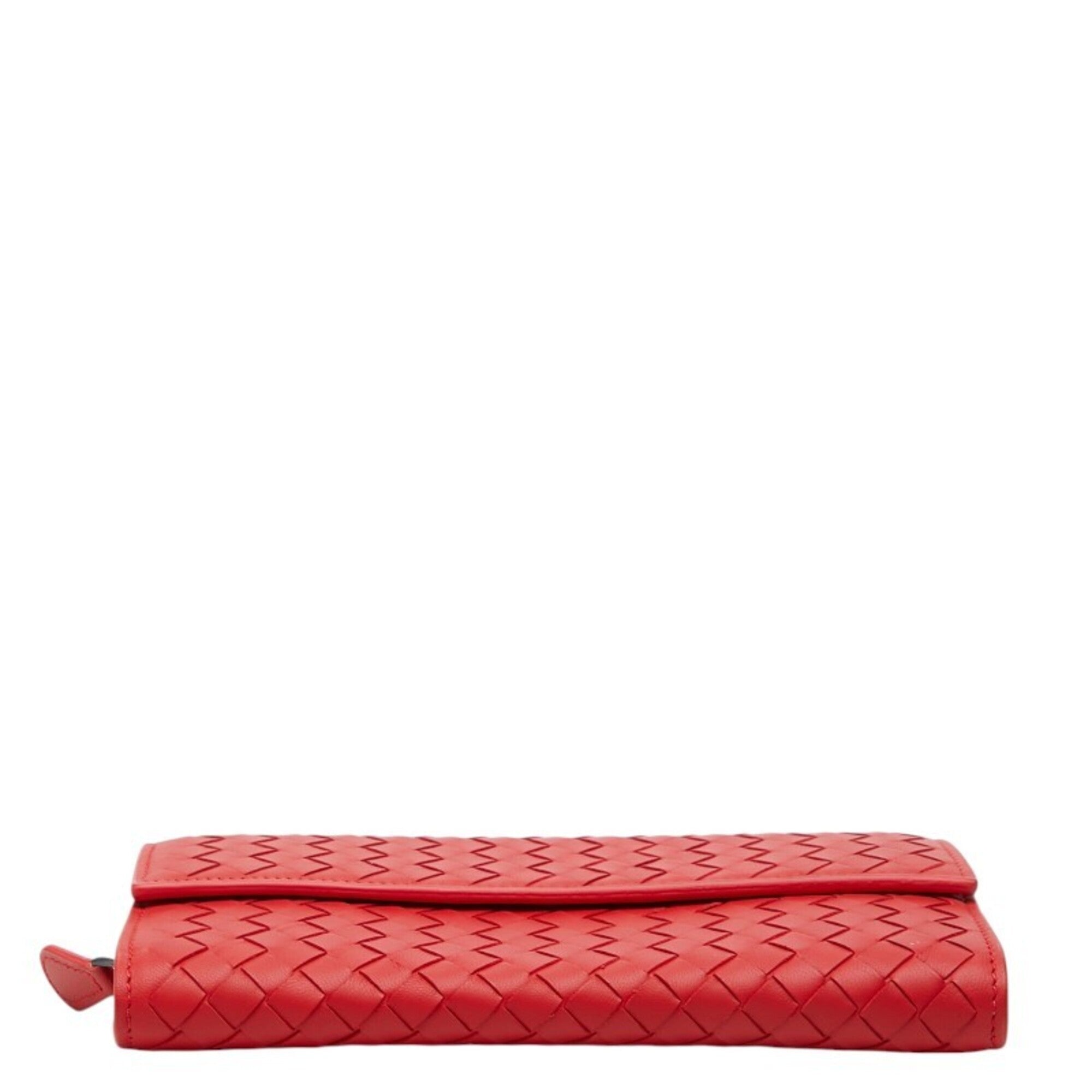 Bottega Veneta Red Color Leather Long Wallet (Bi-Fold) (Pre-Owned)