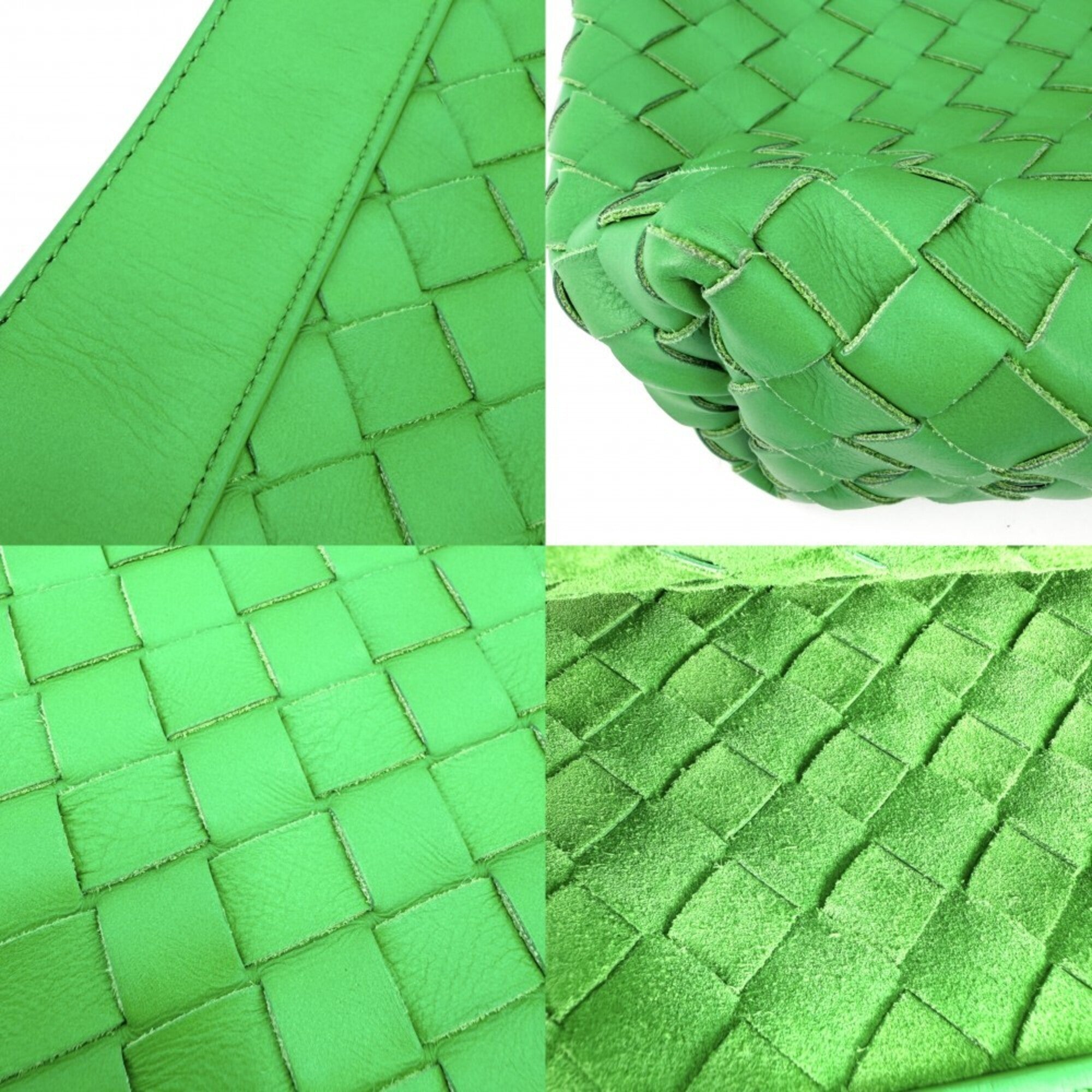 Bottega Veneta Green White Leather Handbag Pouch Tote Bag (Pre-Owned)