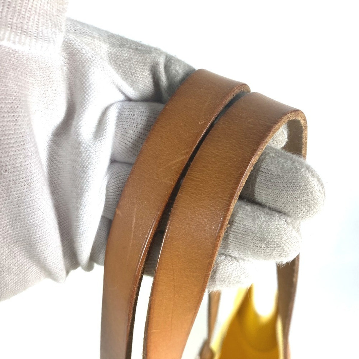 Hermes Yellow Leather Canvas Shoulder Bag Tote Bag (Pre-Owned)