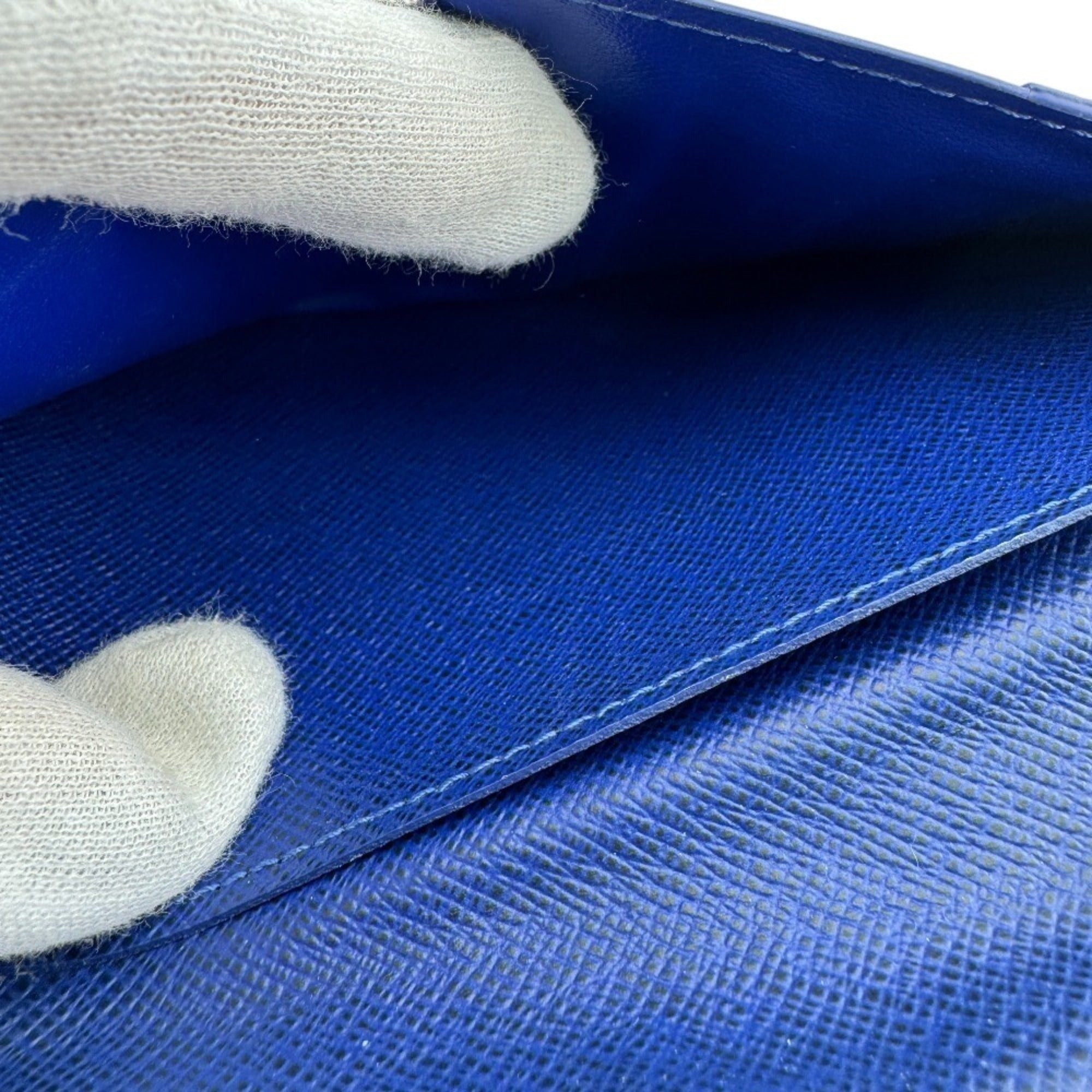 Louis Vuitton Blue Taigarama Leather Long Wallet (Bi-Fold) (Pre-Owned)