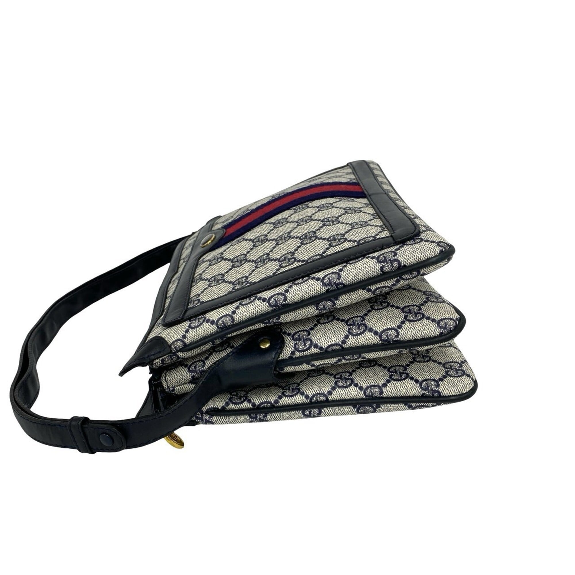 Gucci Navy Red Color Leather Pvc Shoulder Bag (Pre-Owned)
