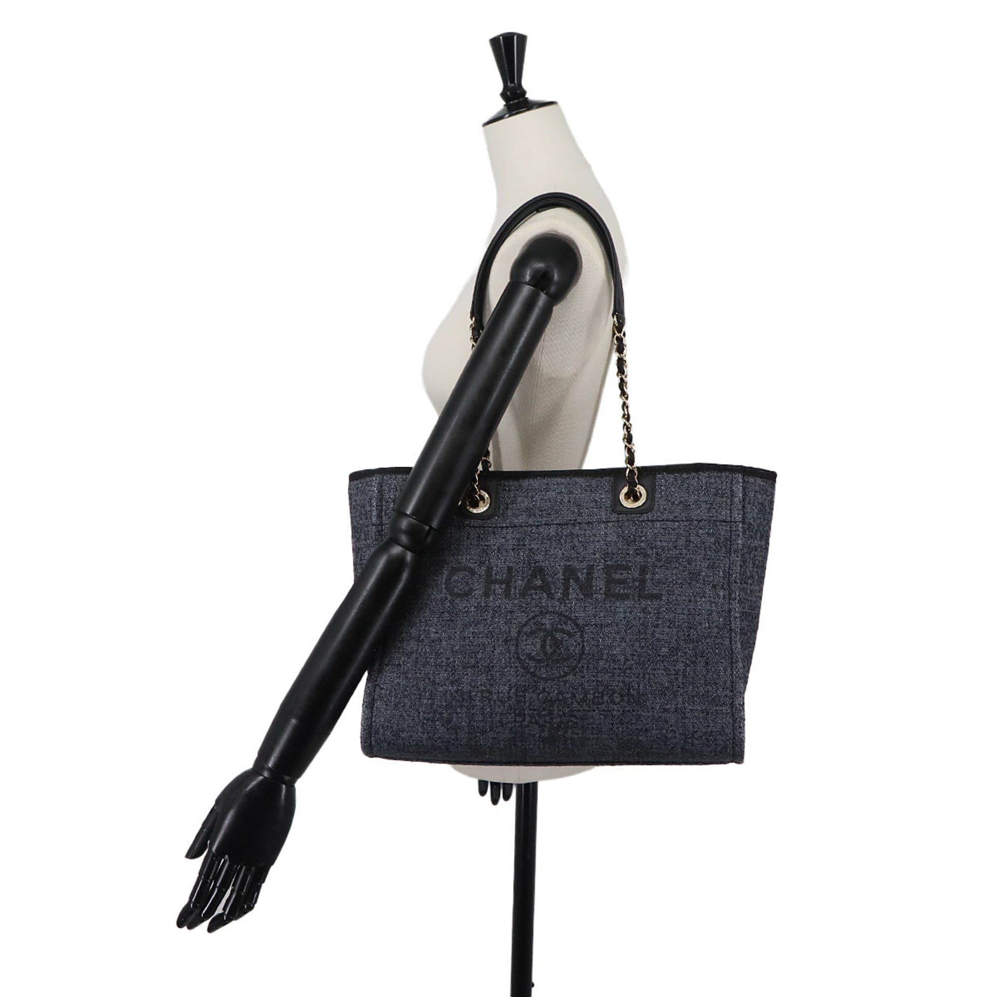 Chanel Navy Straw Leather Handbag Tote Bag (Pre-Owned)
