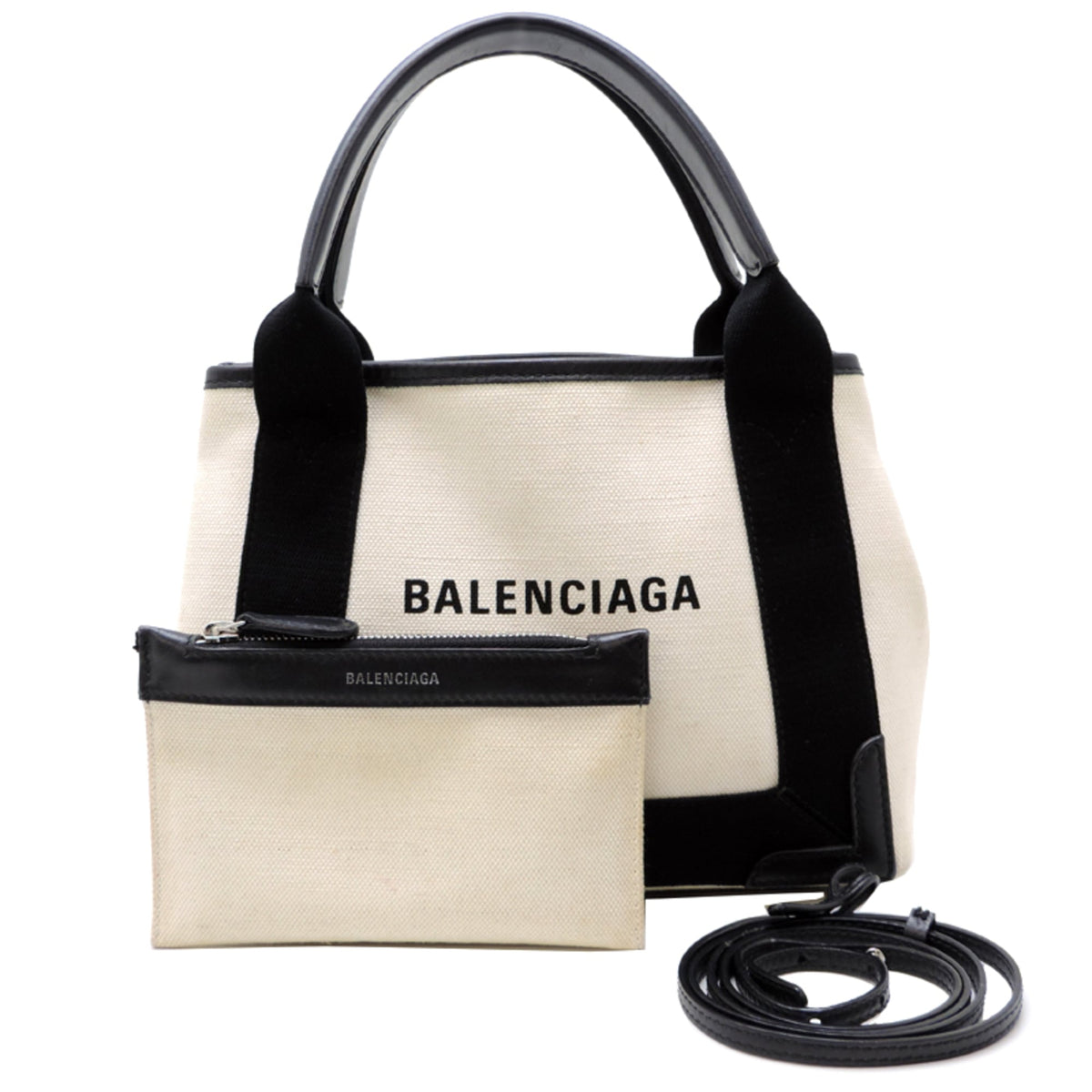 Balenciaga Black White Canvas Leather Handbag Pouch (Pre-Owned)