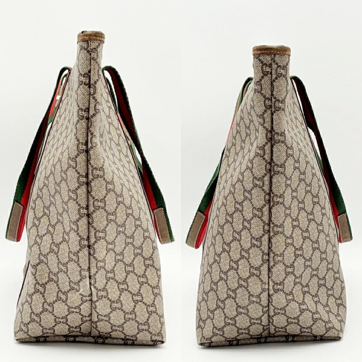 Gucci Beige Brown Green Red Color Pvc Leather Shoulder Bag Tote Bag (Pre-Owned)