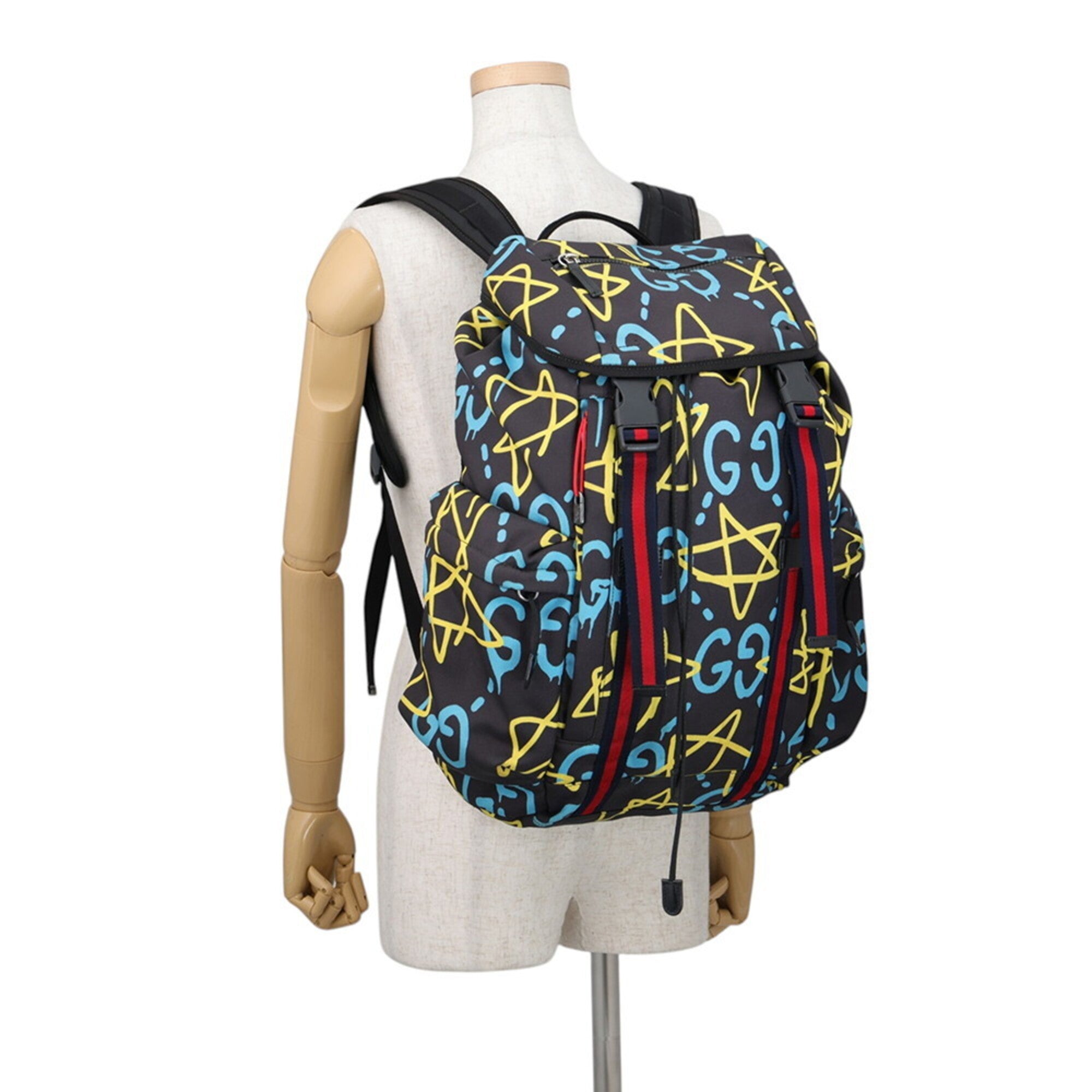 Gucci Black Multi-Color Nylon Canvas Backpack Handbag (Pre-Owned)