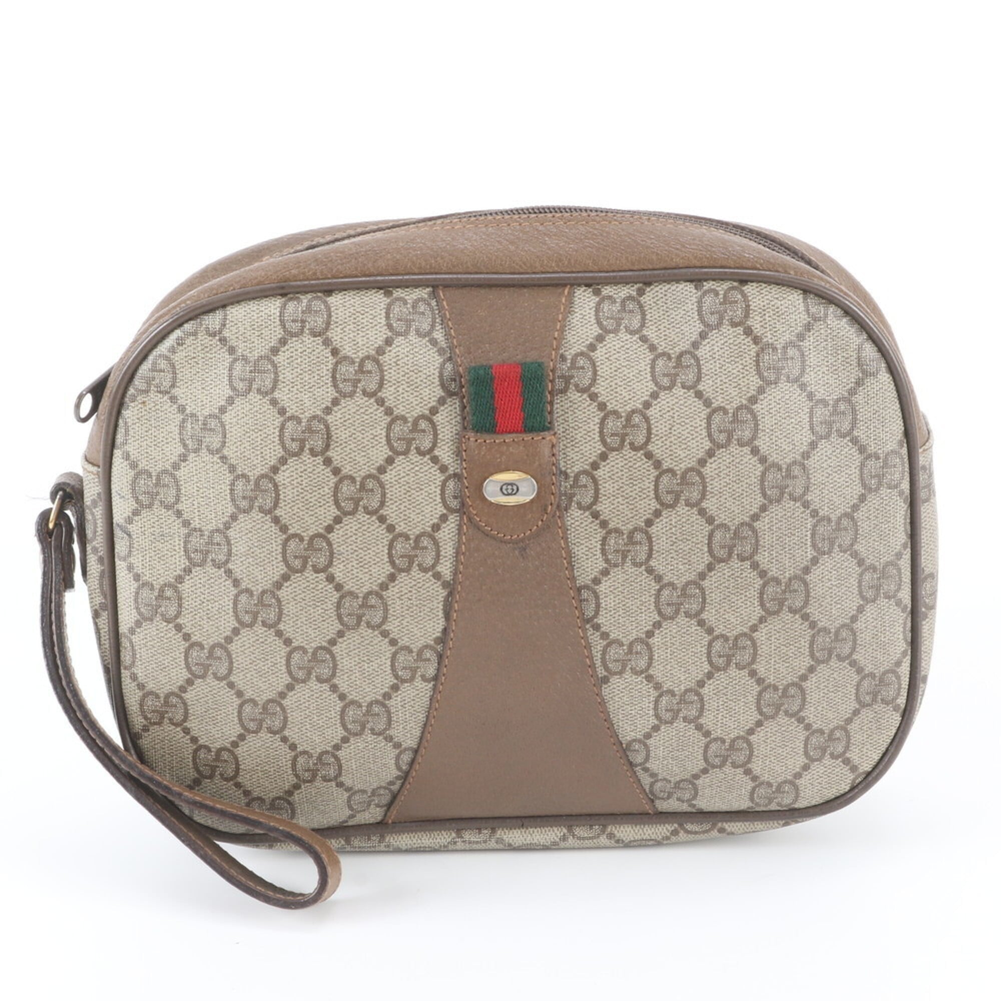 Gucci Beige Leather Coated Canvas Clutch Bag Pouch (Pre-Owned)