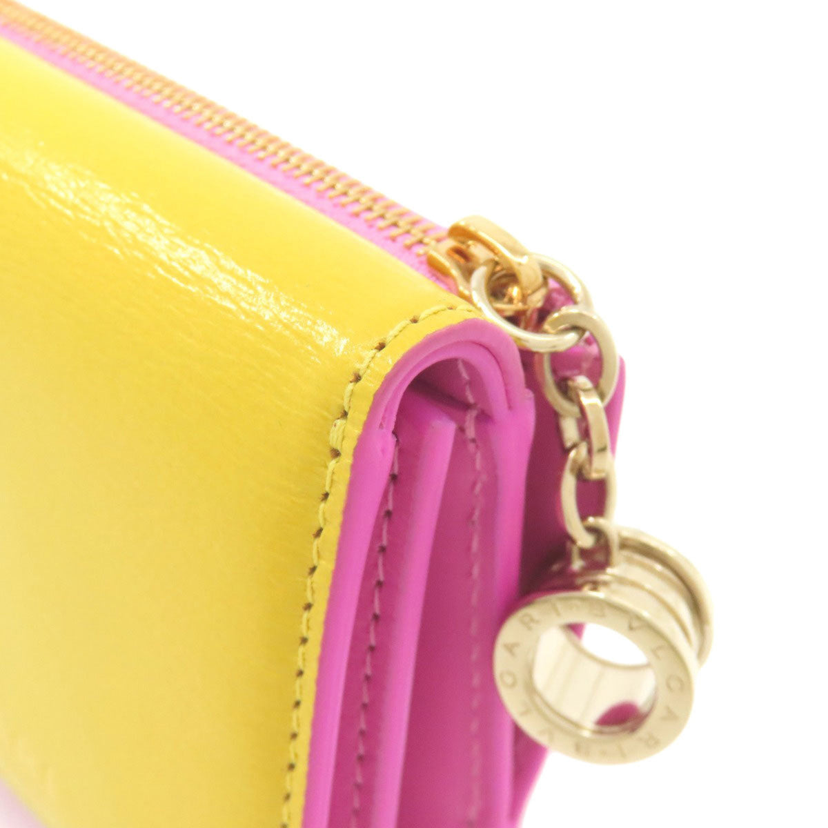 Bvlgari Pink Yellow Leather Wallet (Bi-Fold) (Pre-Owned)
