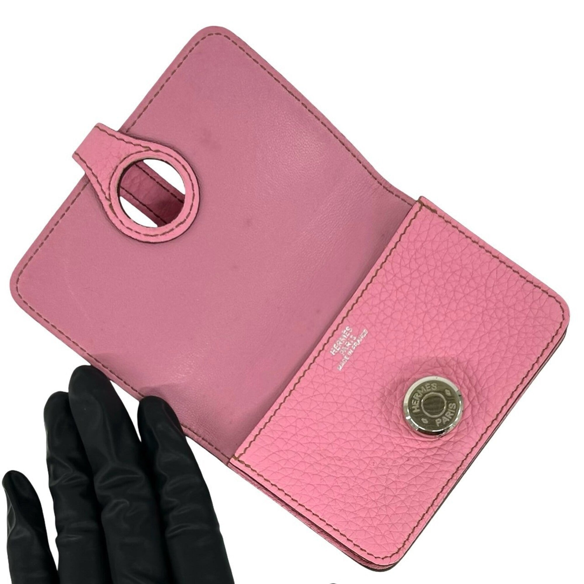 Hermes Pink Taurillon Clemence Leather Coin Purse/Coin Case (Pre-Owned)