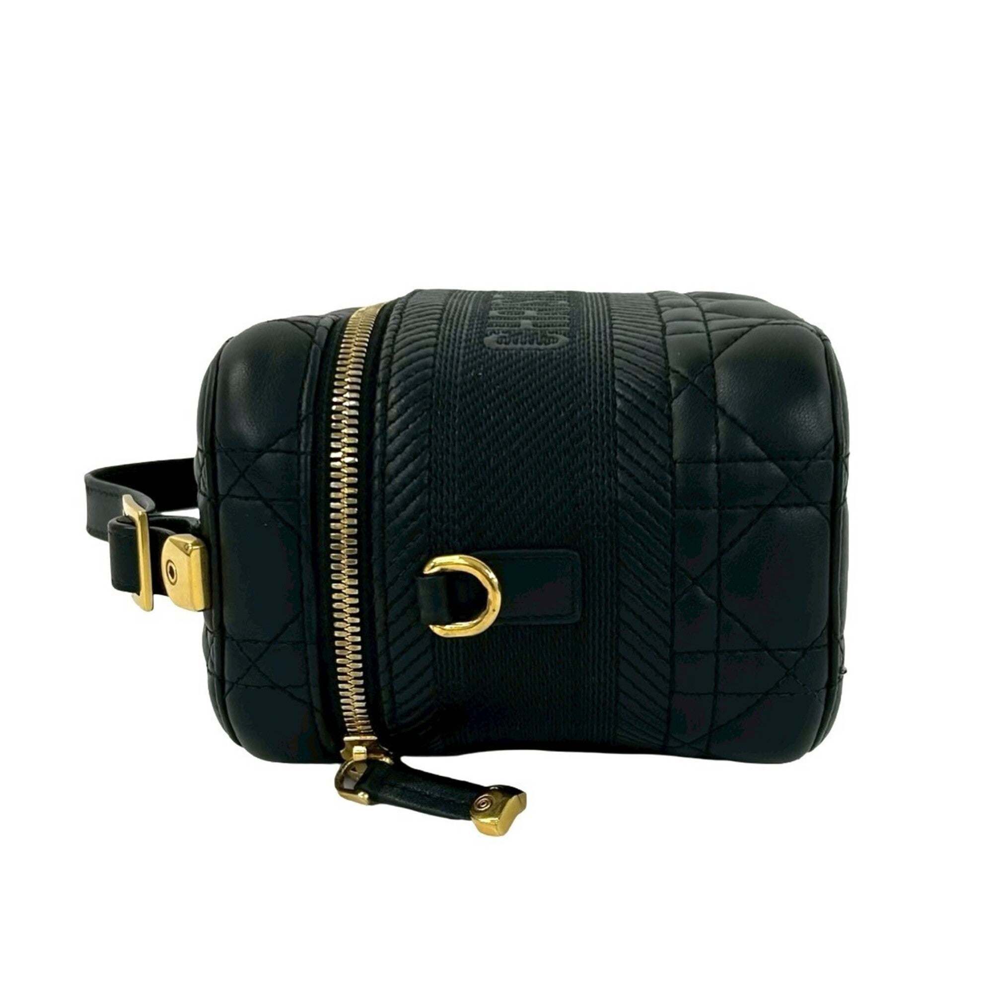 Christian Dior Black Leather Shoulder Bag Vanity Bag (Pre-Owned)