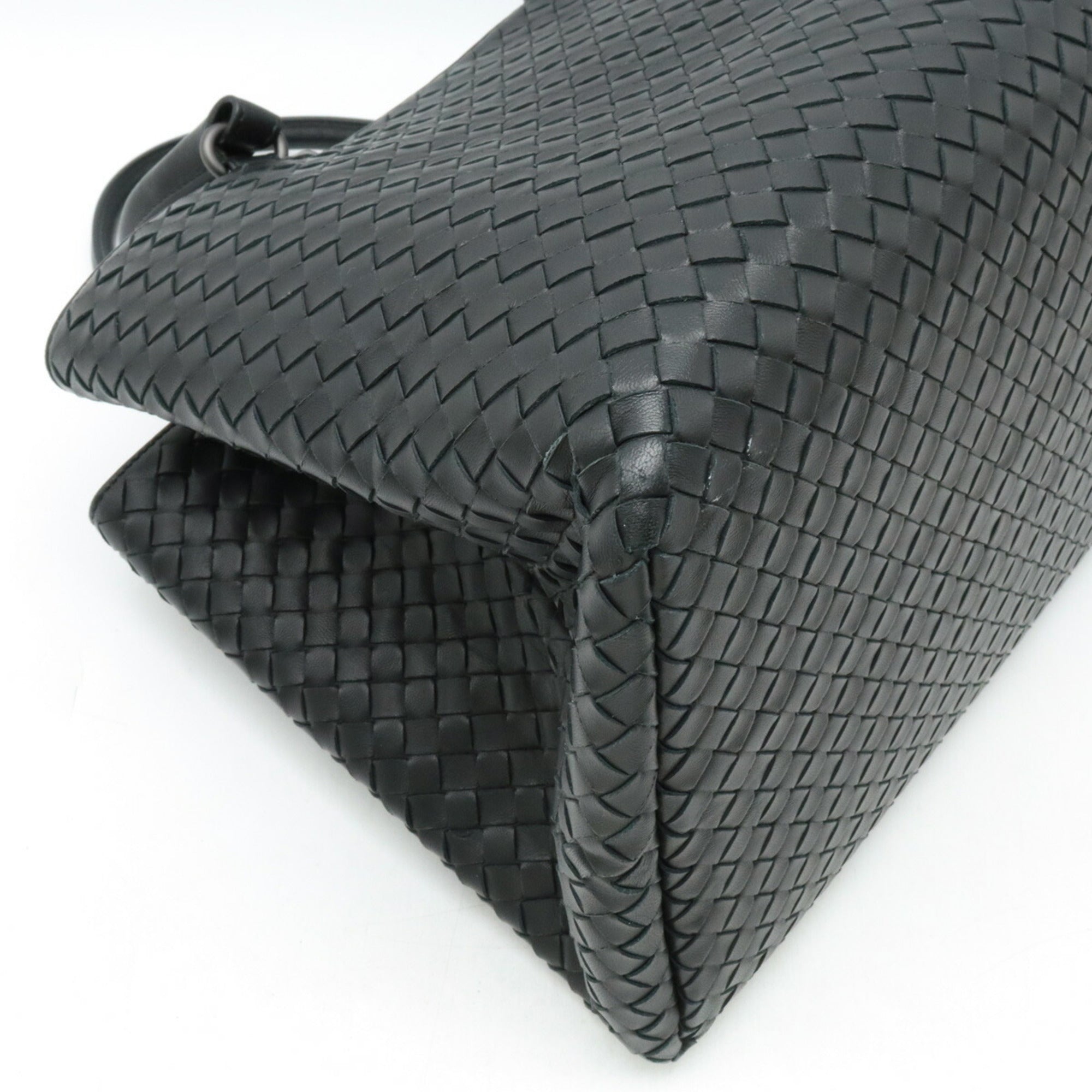 Bottega Veneta Intrecciato Black Leather Handbag Tote Bag (Pre-Owned)