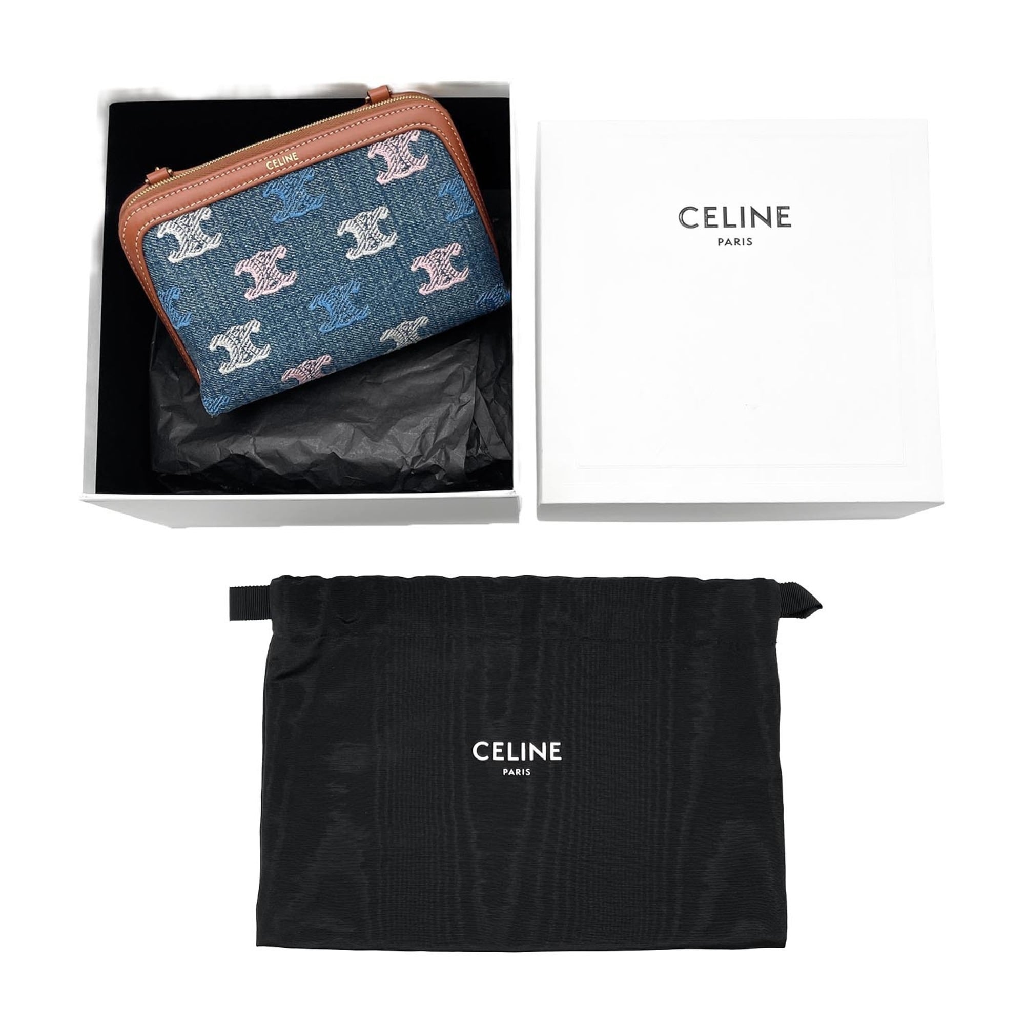 Celine Blue Brown Multi-Color Denim Clutch Bag (Pre-Owned)