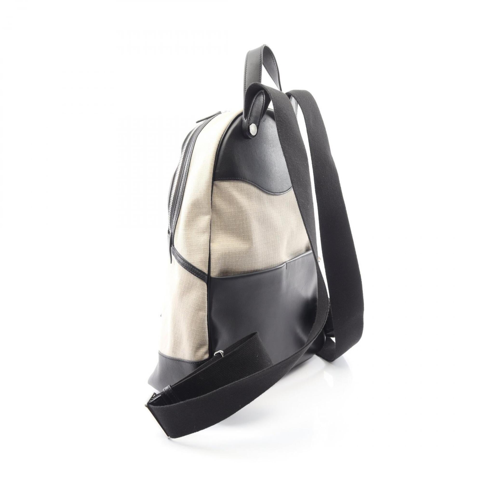 Hermes Beige Black Canvas Leather Backpack (Pre-Owned)