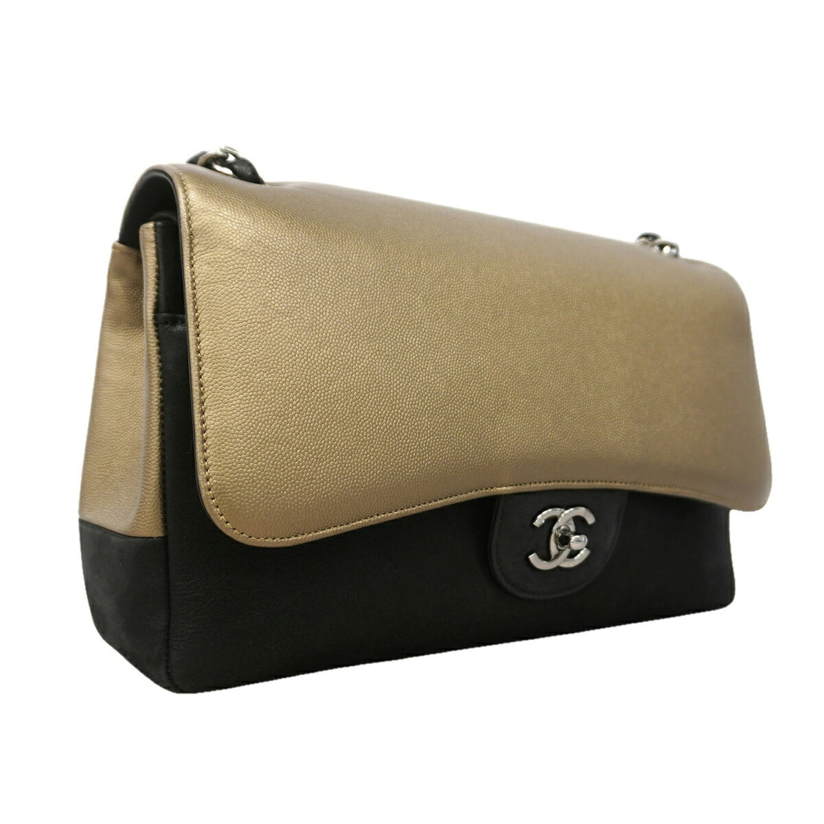 Chanel Black Khaki Grained Calfskin Leather Shoulder Bag (Pre-Owned)