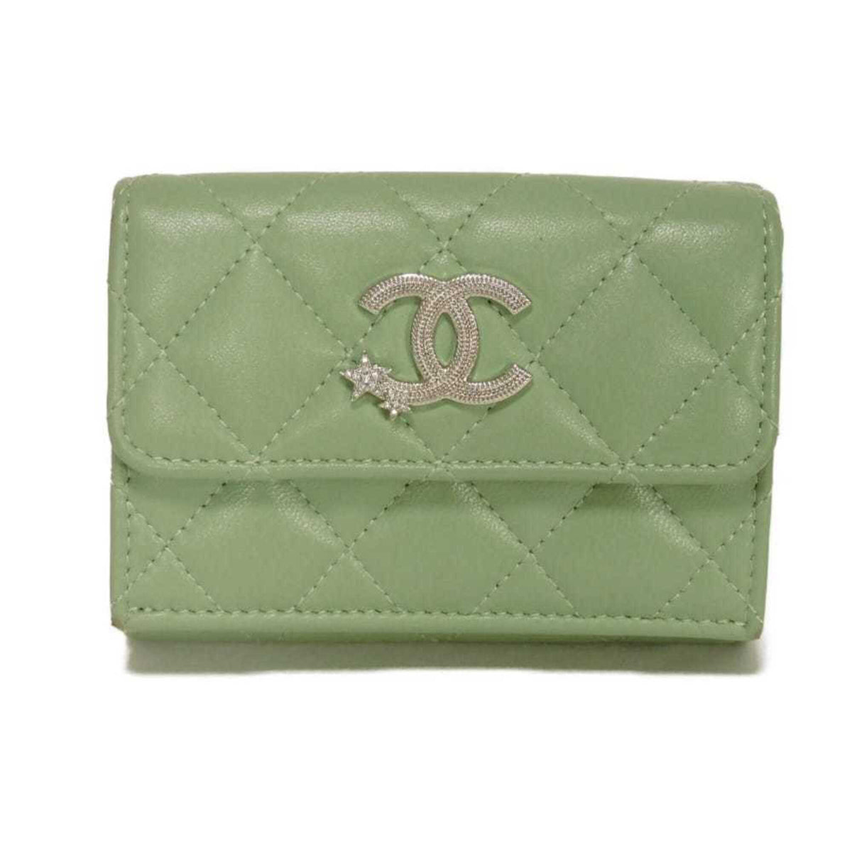 Chanel Light Green Rhinestone Wallet (Tri-Fold) (Pre-Owned)