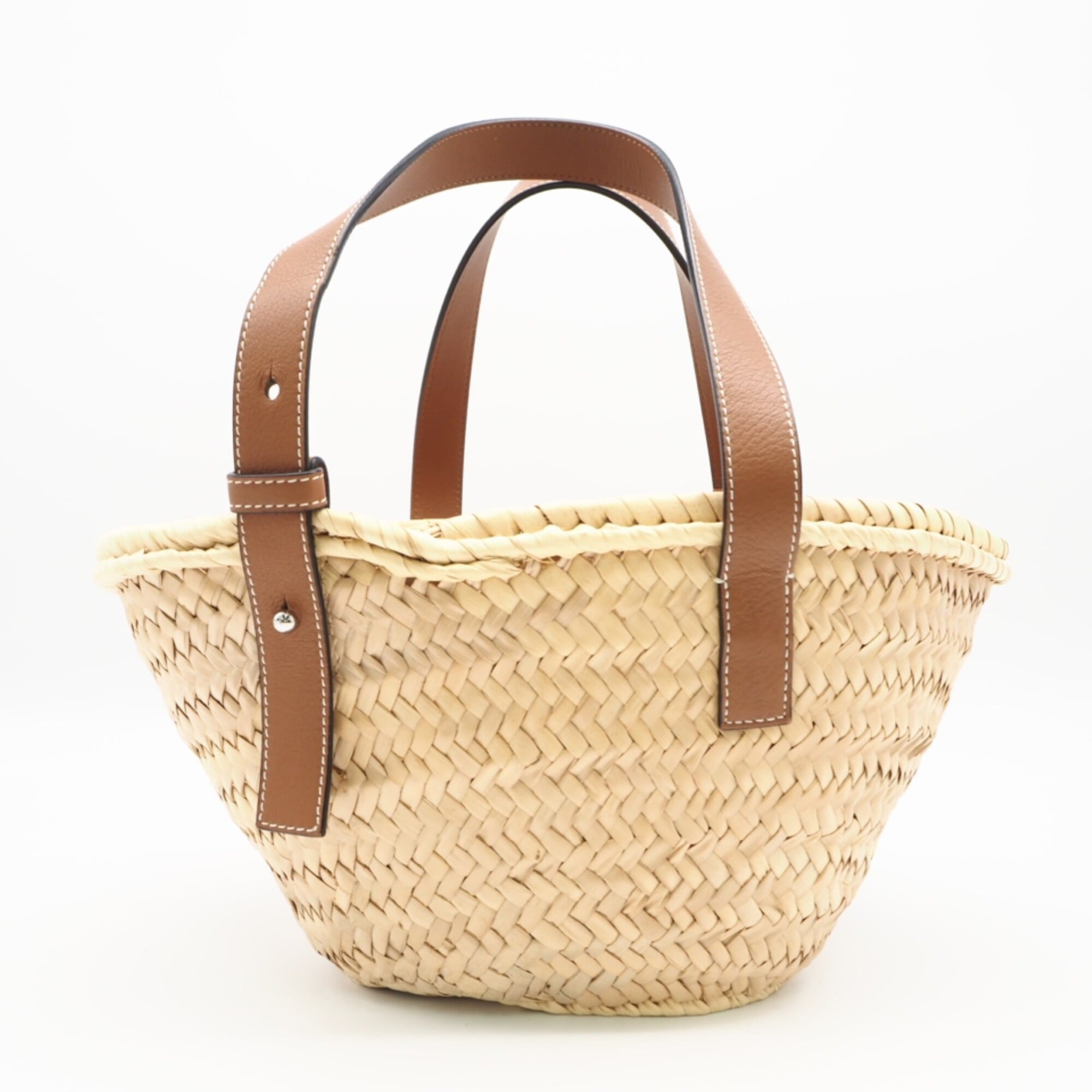 Loewe Beige Brown Navy Raffia Leather Basket Handbag (Pre-Owned)
