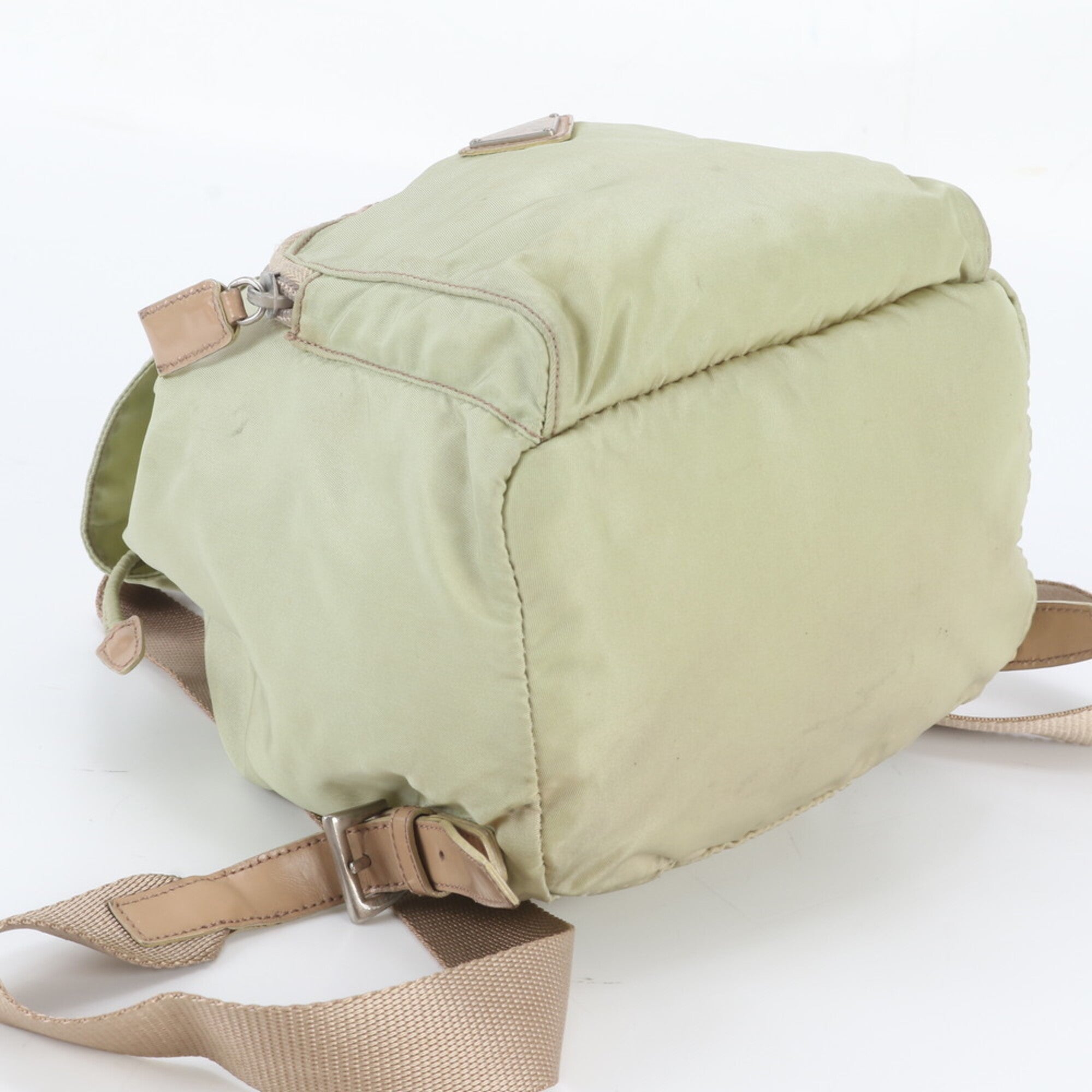 Prada Brown Green Nylon Leather Backpack Shoulder Bag (Pre-Owned)