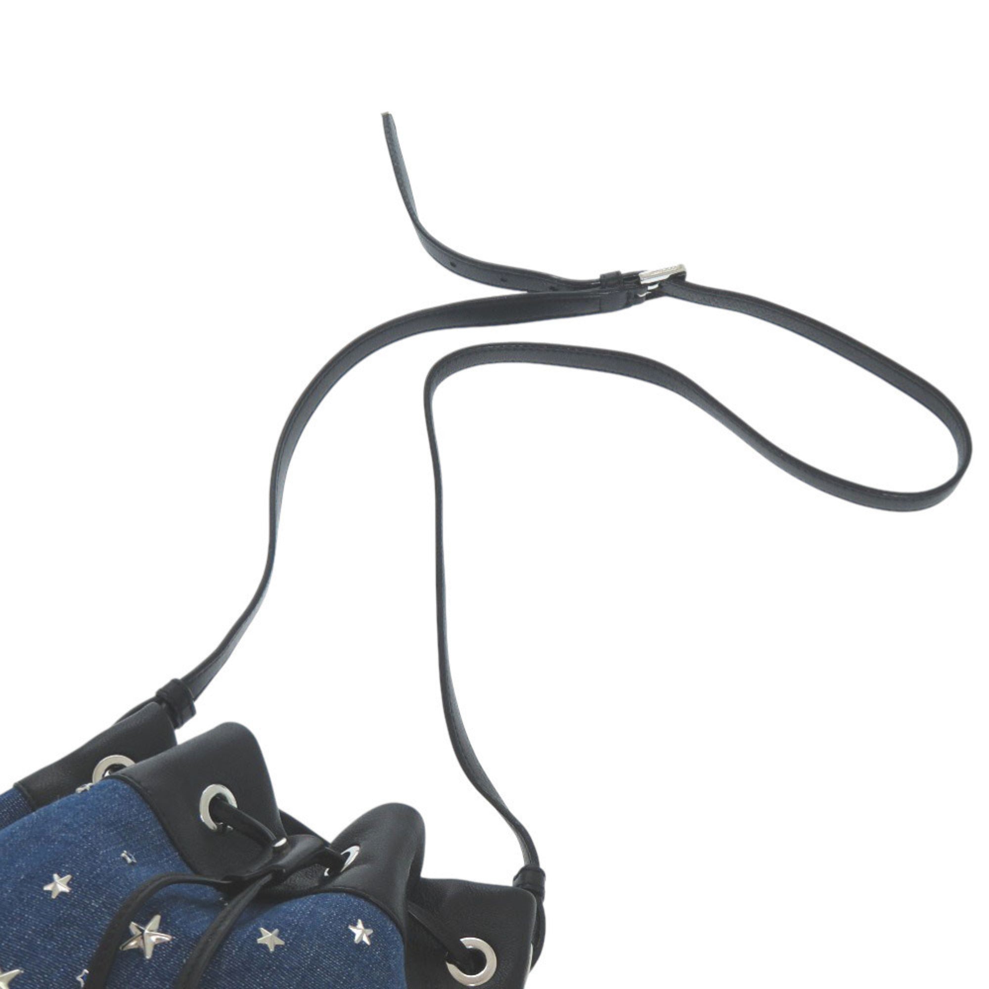 Jimmy Choo Black Blue Denim Leather Shoulder Bag (Pre-Owned)