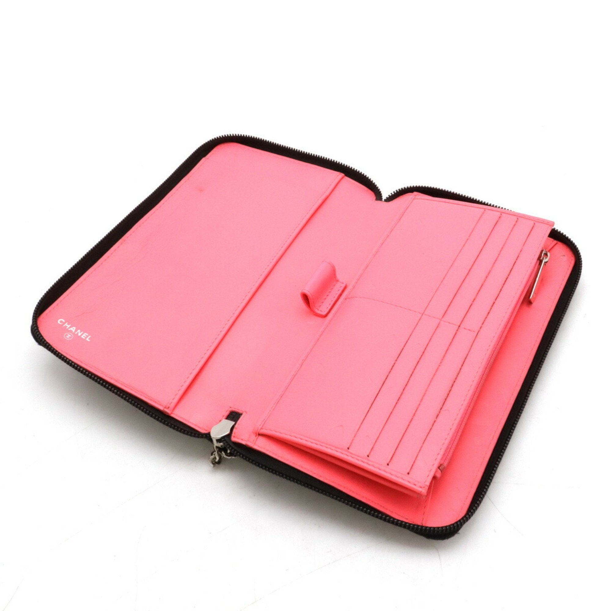 Chanel Black Pink Leather Long Wallet (Bi-Fold) (Pre-Owned)