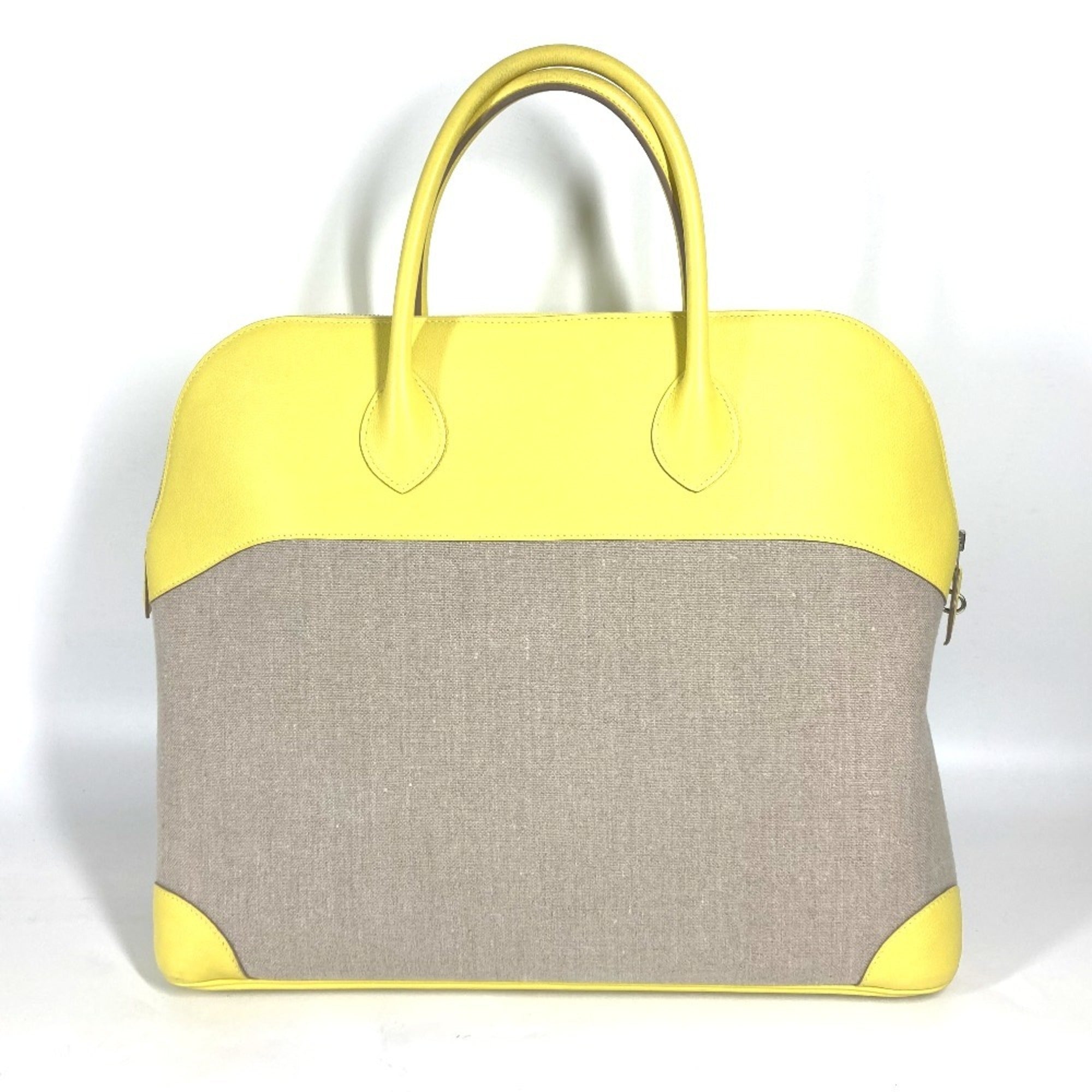 Hermes Beige Yellow Swift Leather Toile H Boston Bag Shoulder Bag Tote Bag (Pre-Owned)