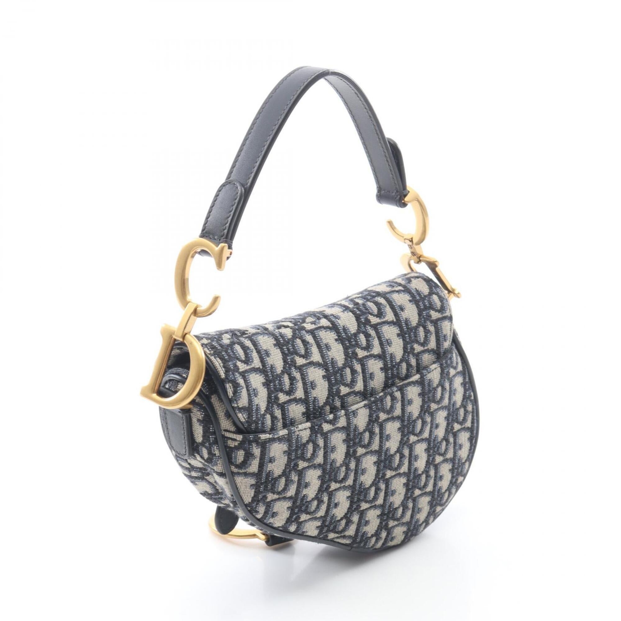 Christian Dior Beige Navy Canvas Leather Handbag Saddle Bag (Pre-Owned)