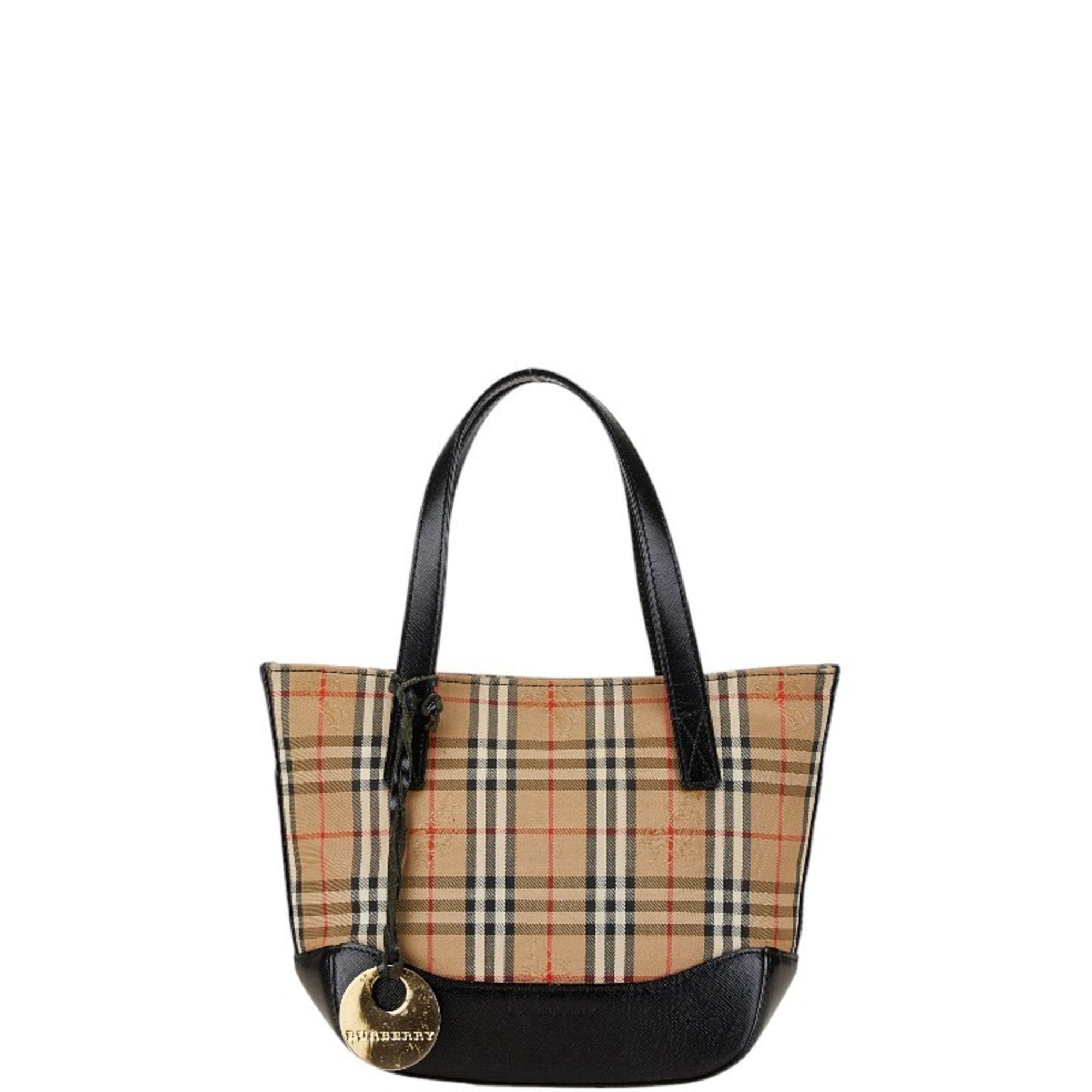 Burberry Beige Black Canvas Leather Handbag (Pre-Owned)