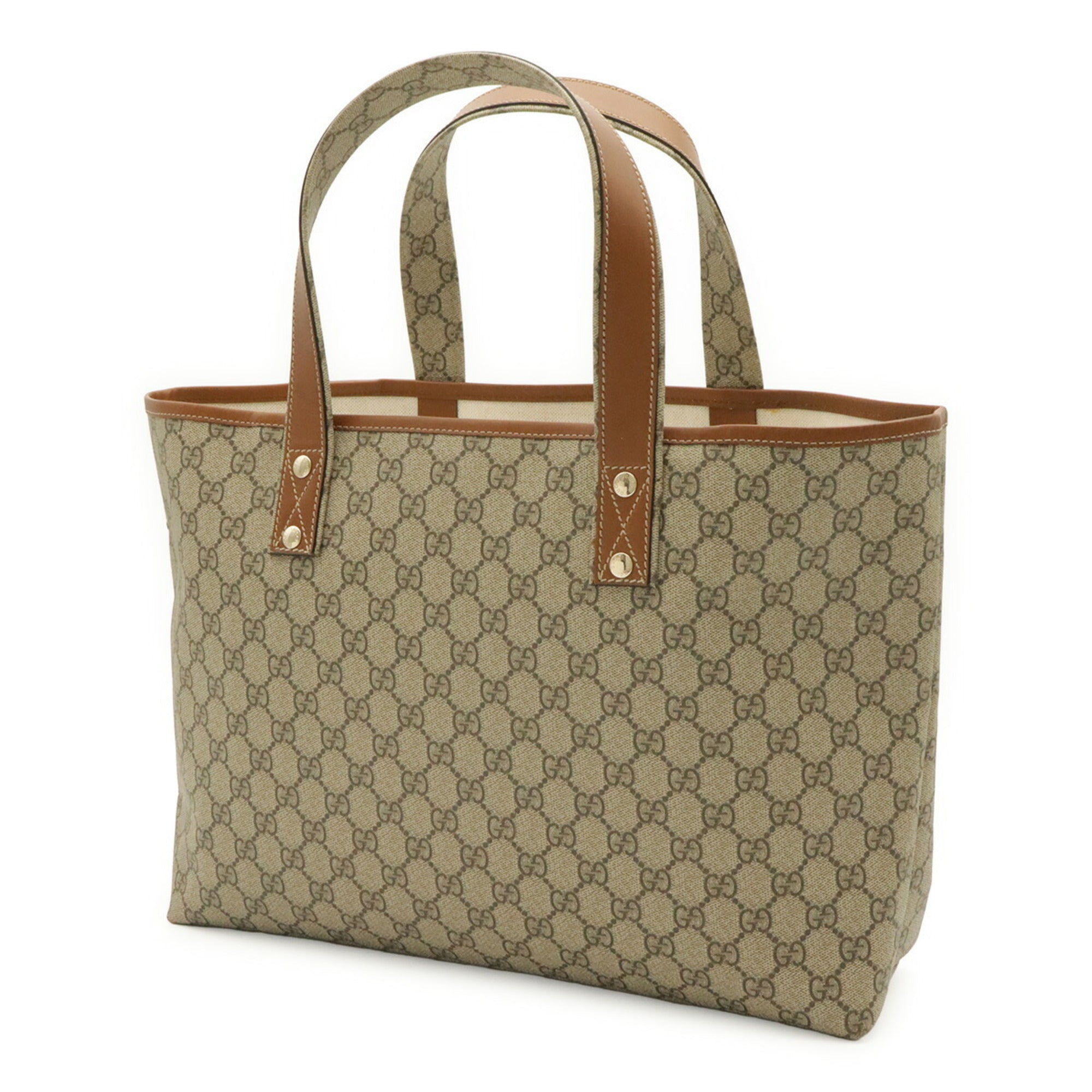 Gucci Beige Brown Gg Supreme Canvas Leather Shoulder Bag Tote Bag (Pre-Owned)