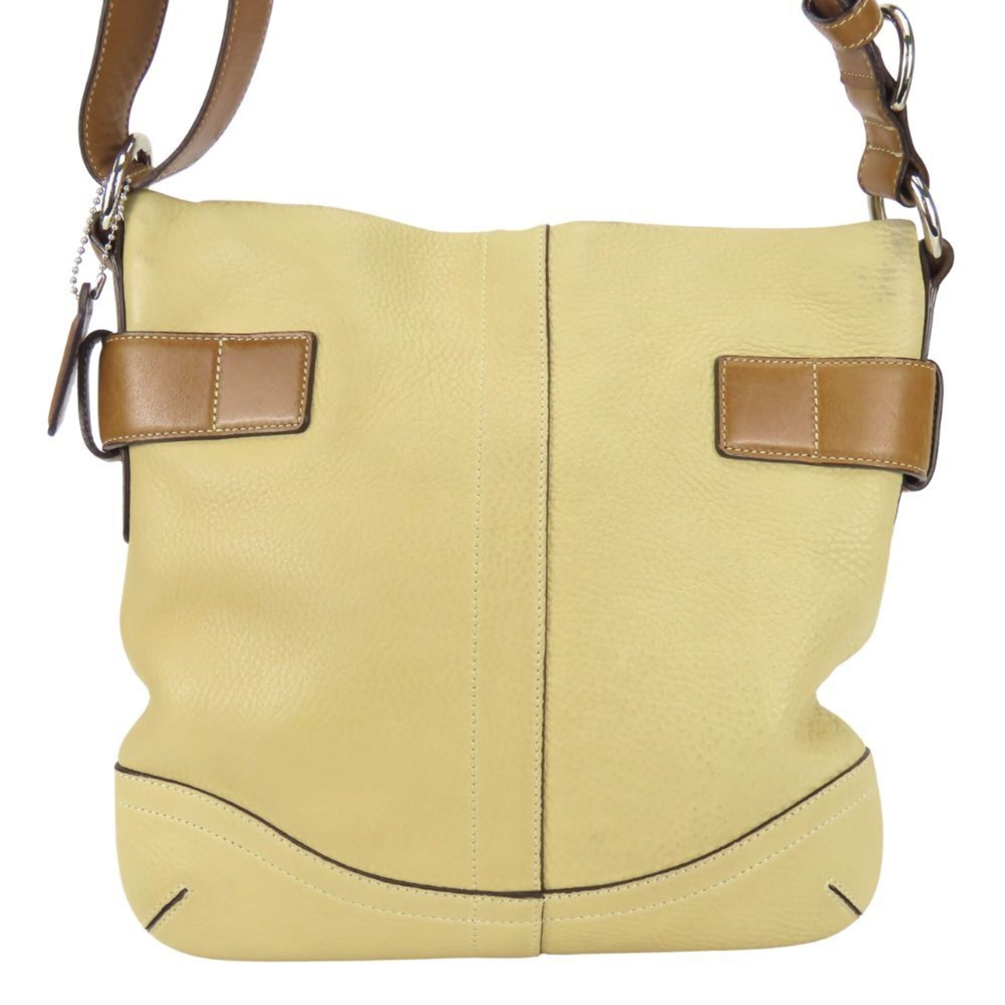 Coach Beige Brown Leather Shoulder Bag (Pre-Owned)