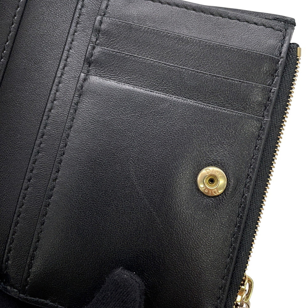 Christian Dior Lady Dior Black Leather Wallet (Bi-Fold) (Pre-Owned)