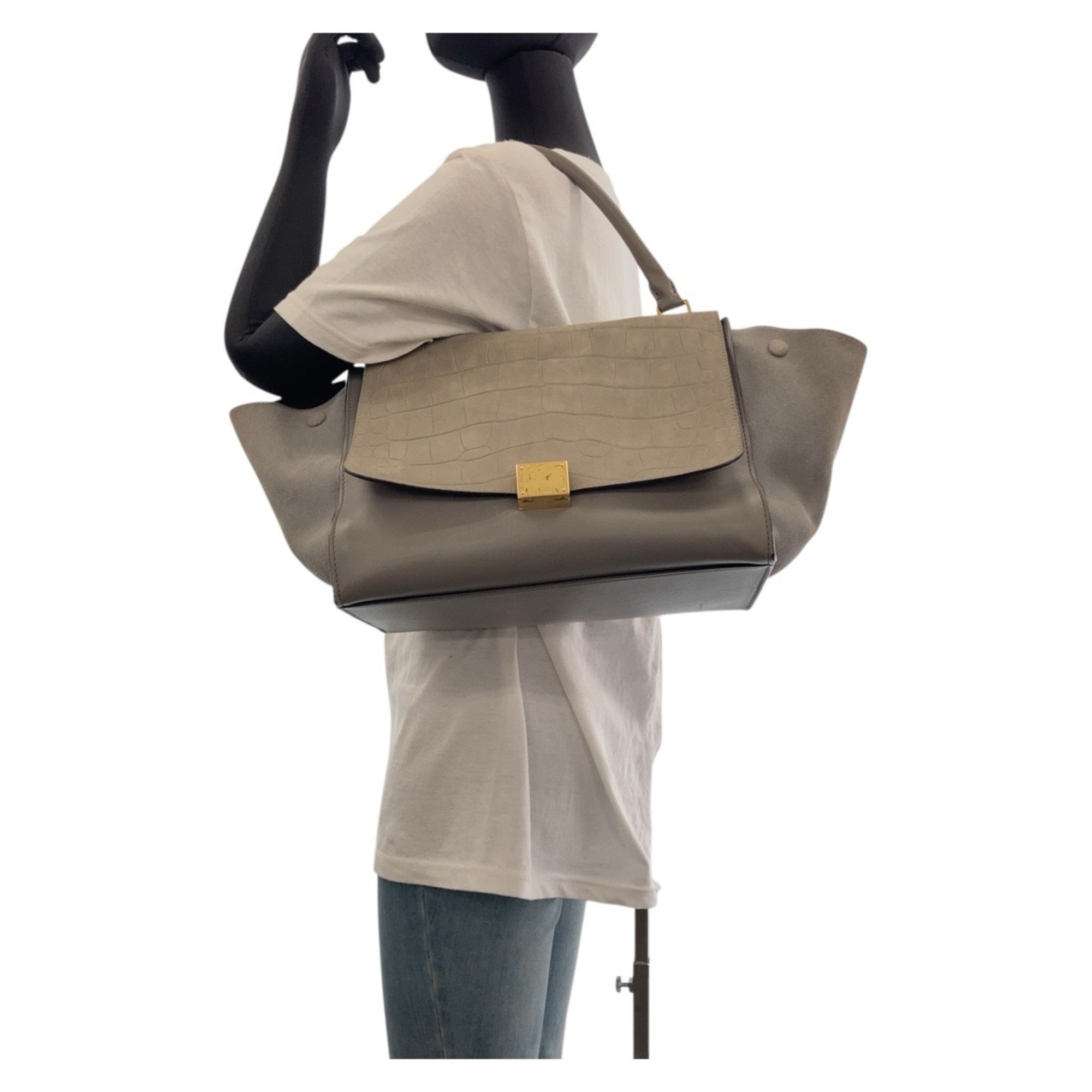 Celine Gray Leather Suede Handbag Shoulder Bag (Pre-Owned)