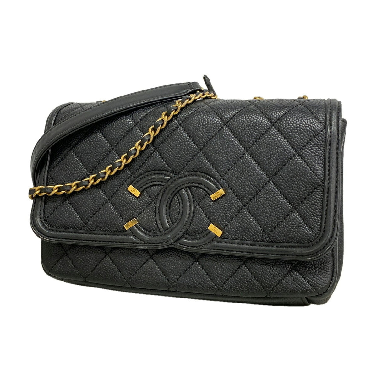 Chanel Black Grained Calfskin Shoulder Bag (Pre-Owned)