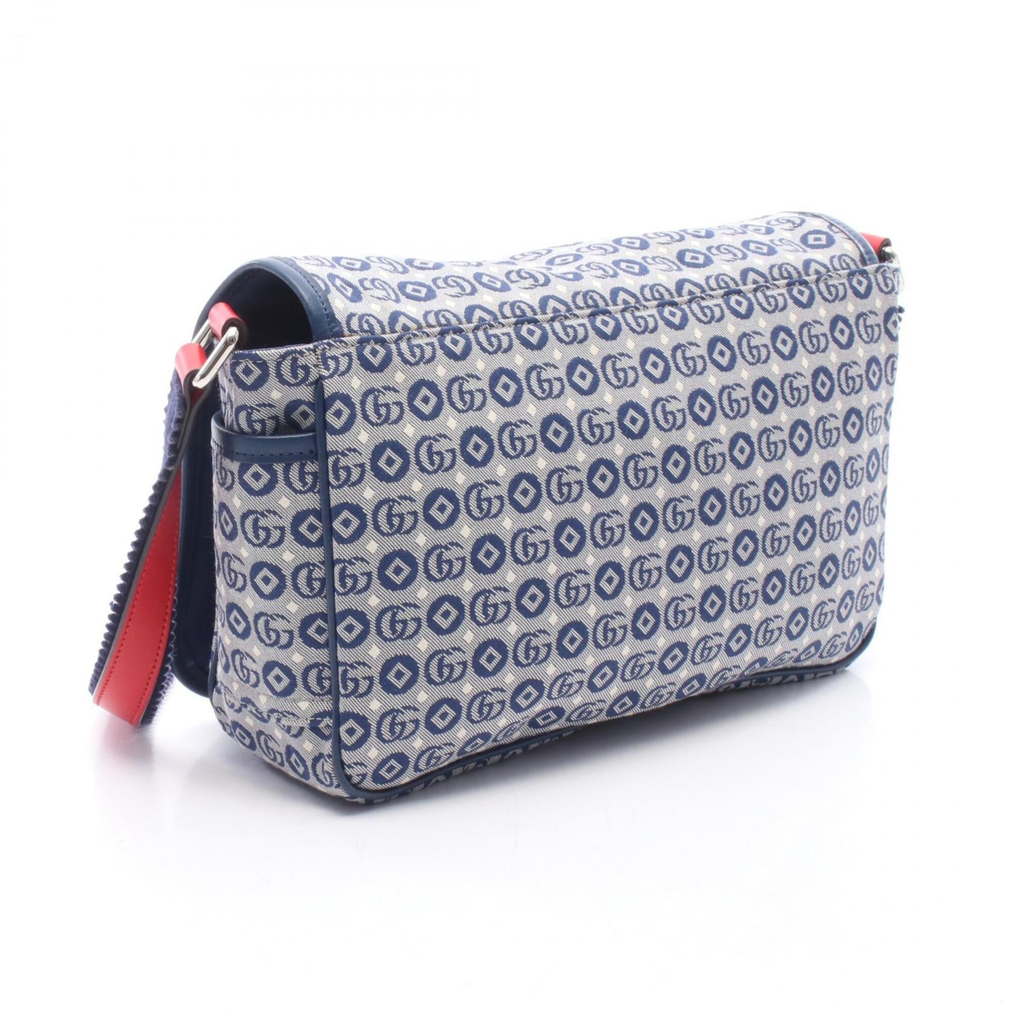 Gucci Gray Navy Red Color Canvas Leather Handbag Shoulder Bag (Pre-Owned)