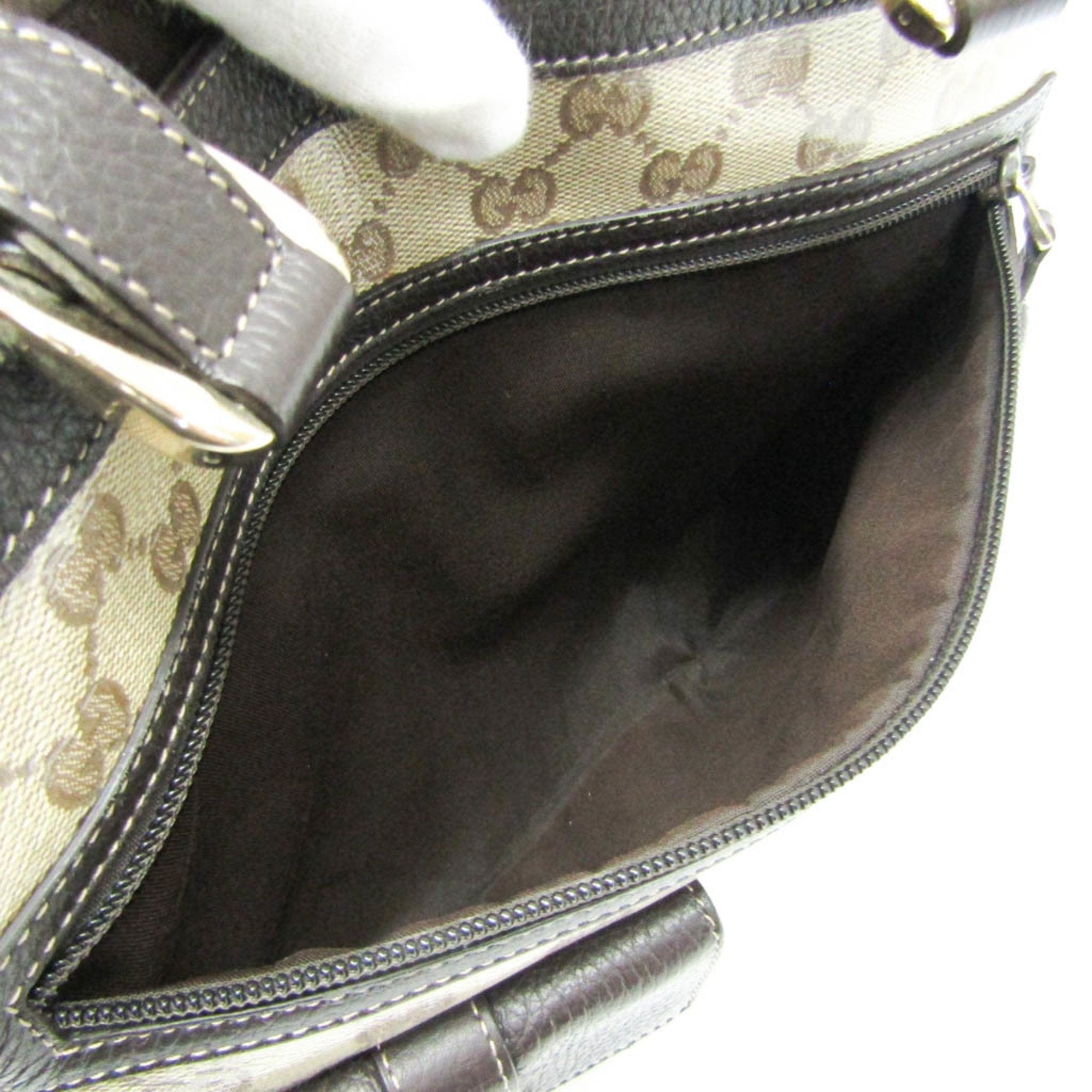 Gucci Gg Crystal Beige Dark Brown Leather Pvc Tote Bag (Pre-Owned)