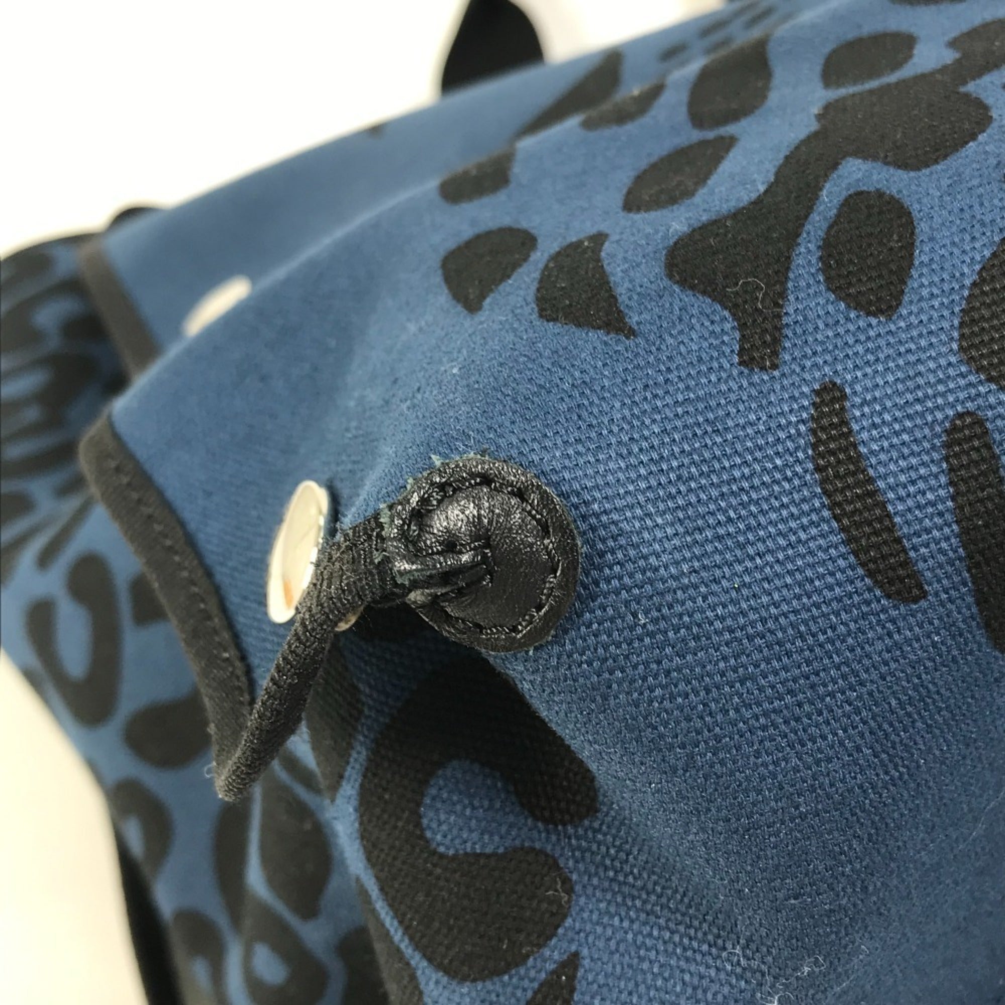 Hermes Black Navy Canvas Beach Bag Shoulder Bag Tote Bag (Pre-Owned)