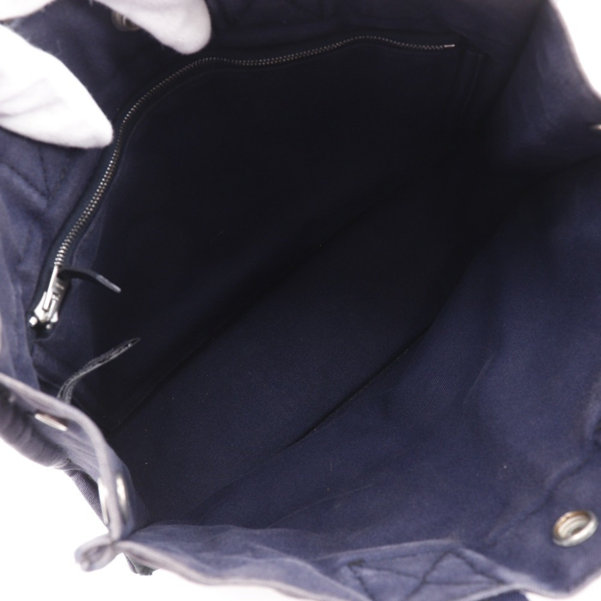 Hermes Black Navy Cotton Canvas Handbag (Pre-Owned)